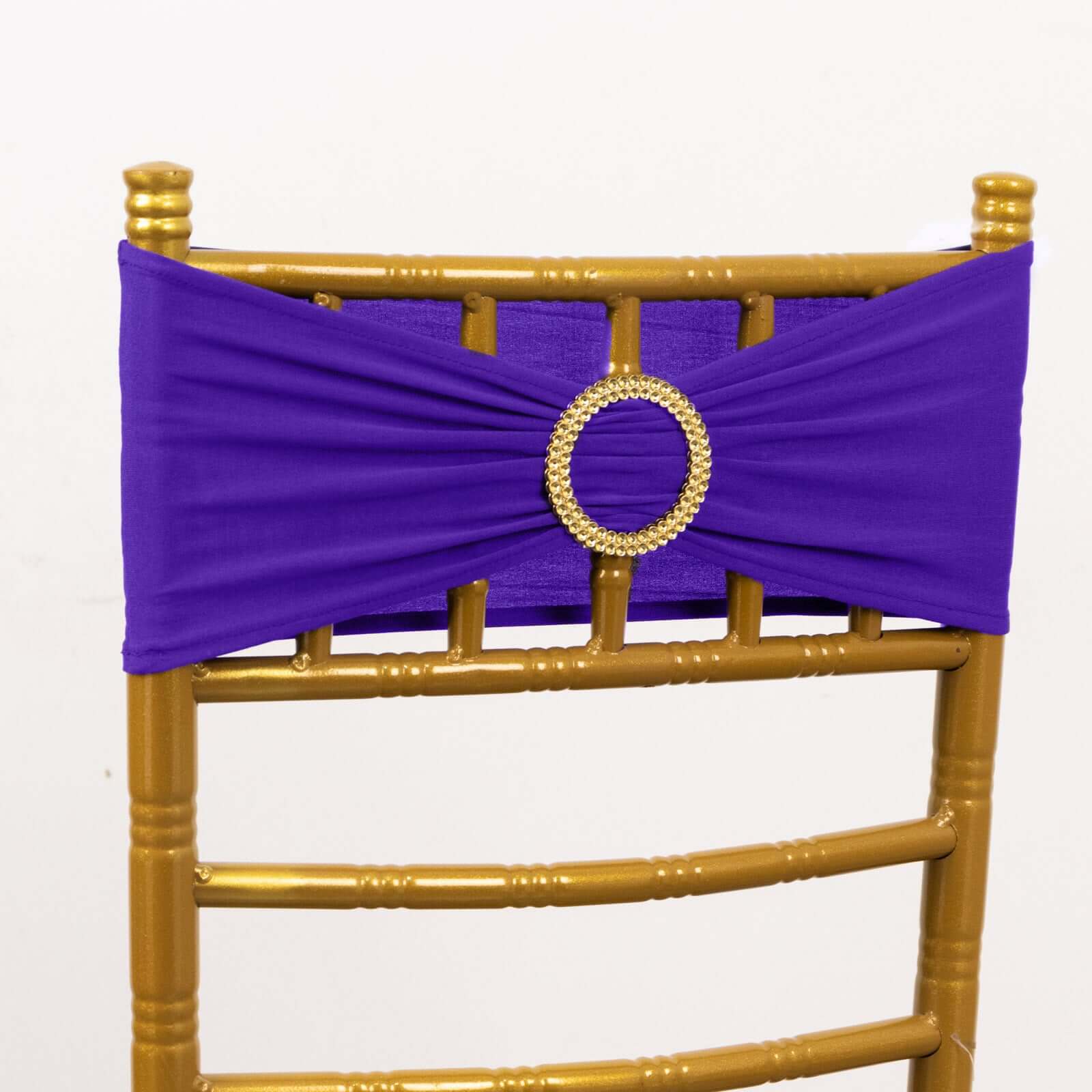 5 Pack Spandex Chair Sashes 5"x14" Purple with Gold Rhinestone Buckles - Wrinkle-Free Stretch Chair Bands - Image 5