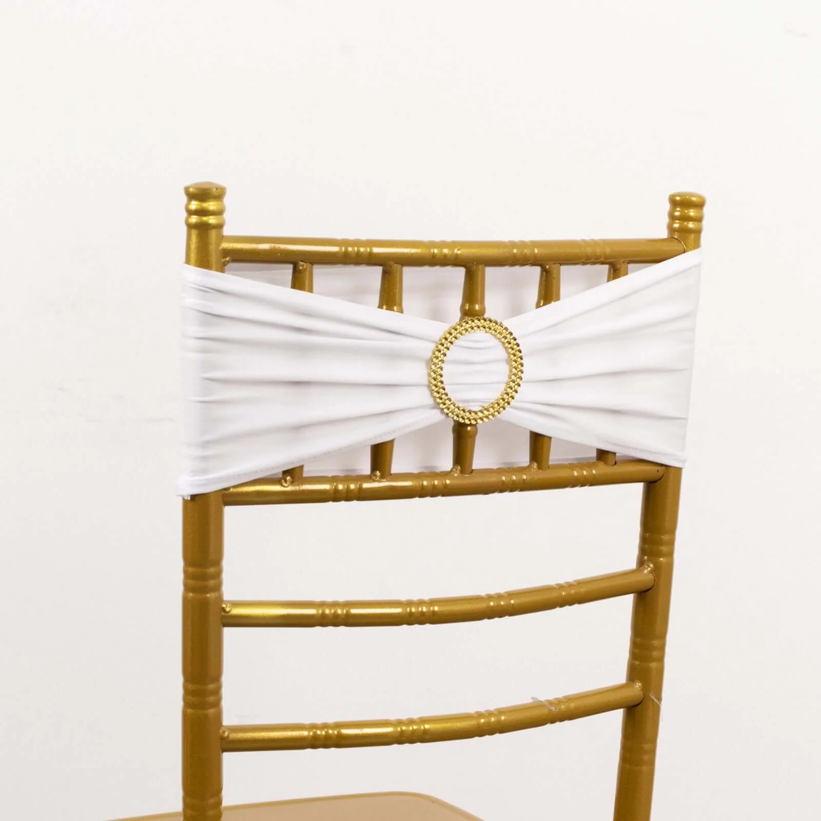 5 Pack Spandex Chair Sashes 5"x14" White with Gold Rhinestone Buckles - Stylish Wrinkle-Free Stretch Chair Bands Event Decorations - Image 5