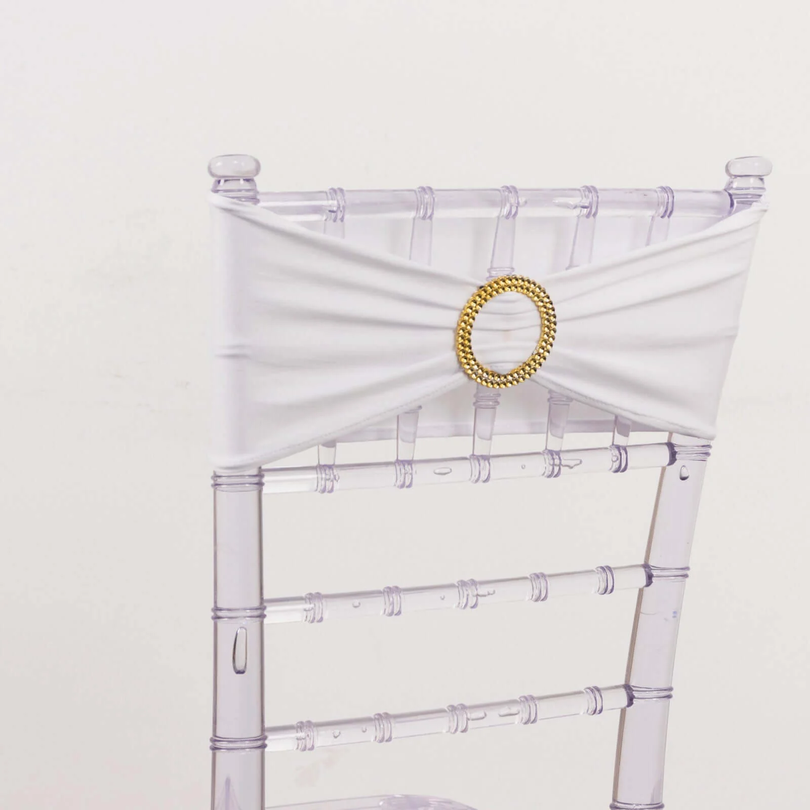 5 Pack Spandex Chair Sashes 5"x14" White with Gold Rhinestone Buckles - Stylish Wrinkle-Free Stretch Chair Bands Event Decorations - Image 8