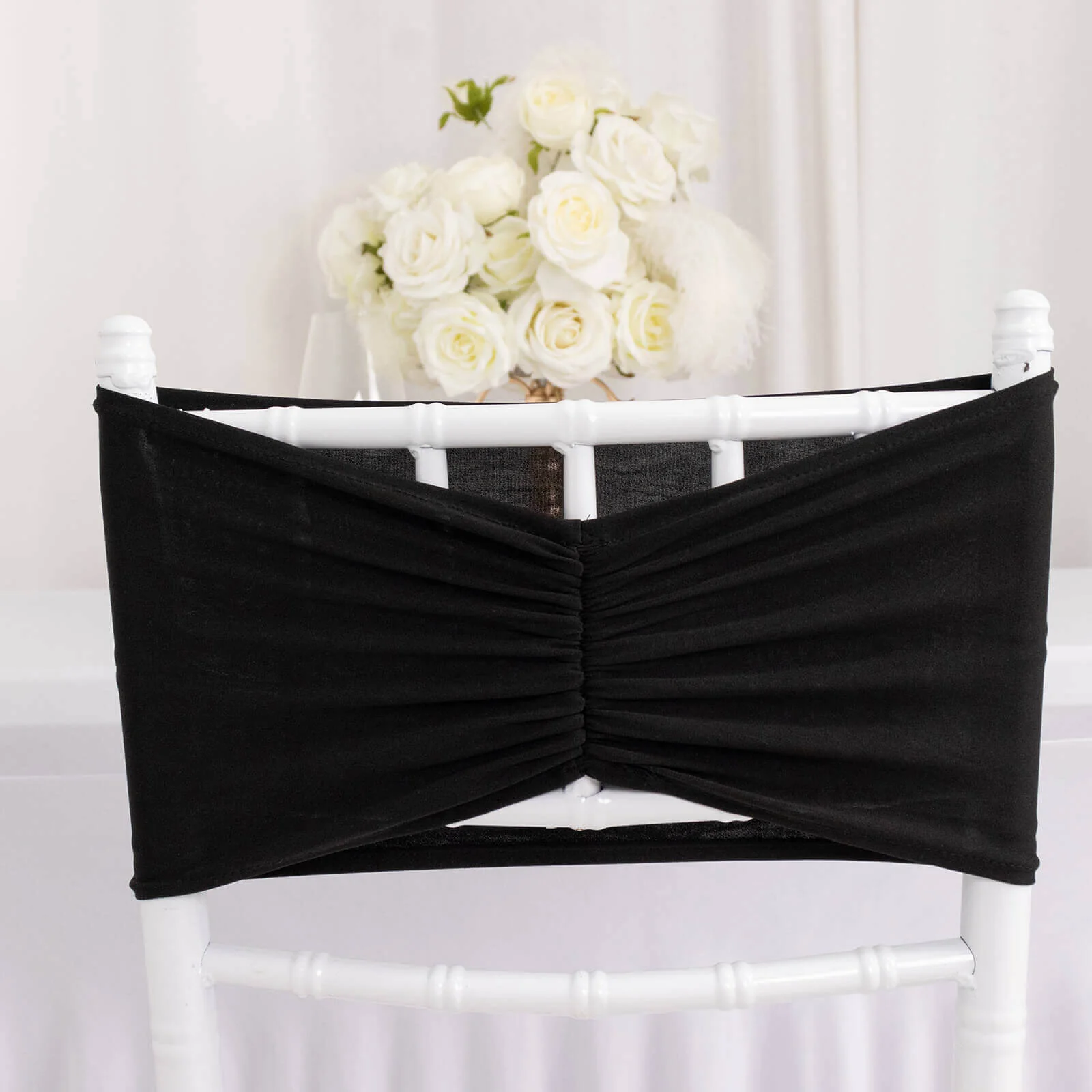 5 Pack Spandex Chair Sashes 8"x13" Black Ruffled Style - Wide Wrinkle-Free Stretch Chair Bands - Image 9