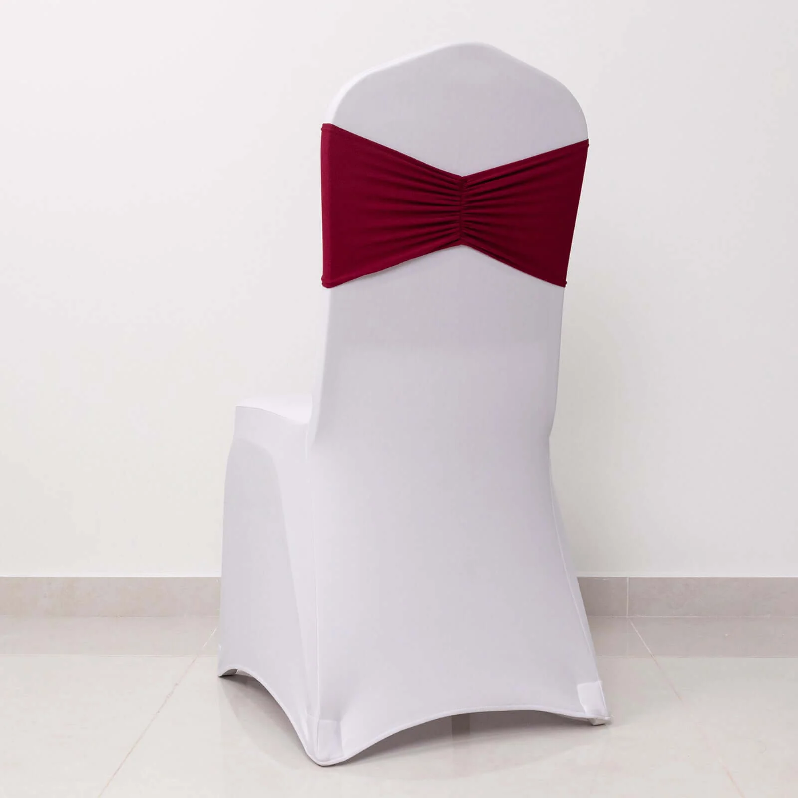 5 Pack Spandex Chair Sashes 8"x13" Burgundy Ruffled Style - Wide Wrinkle-Free Stretch Chair Bands - Image 6