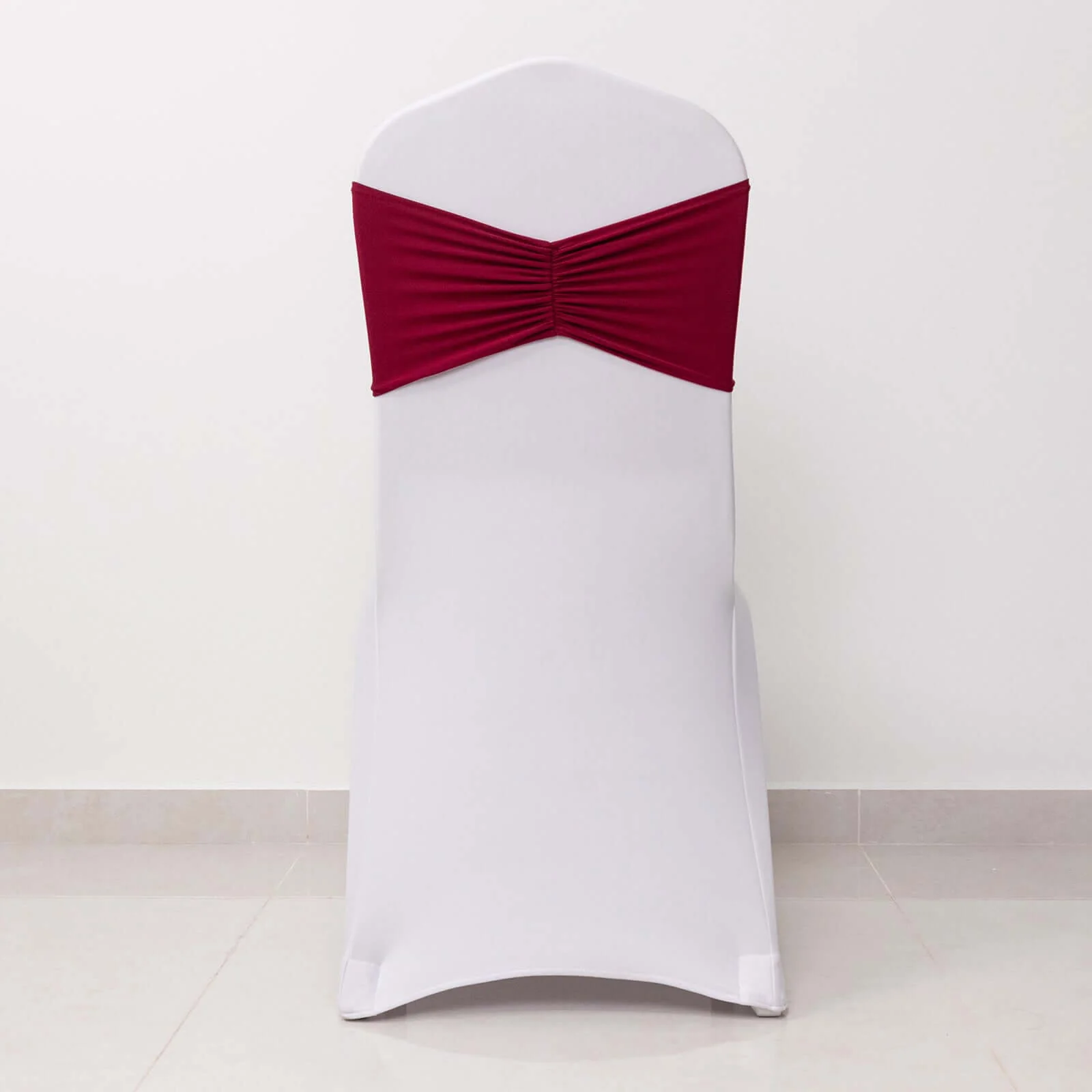 5 Pack Spandex Chair Sashes 8"x13" Burgundy Ruffled Style - Wide Wrinkle-Free Stretch Chair Bands - Image 8
