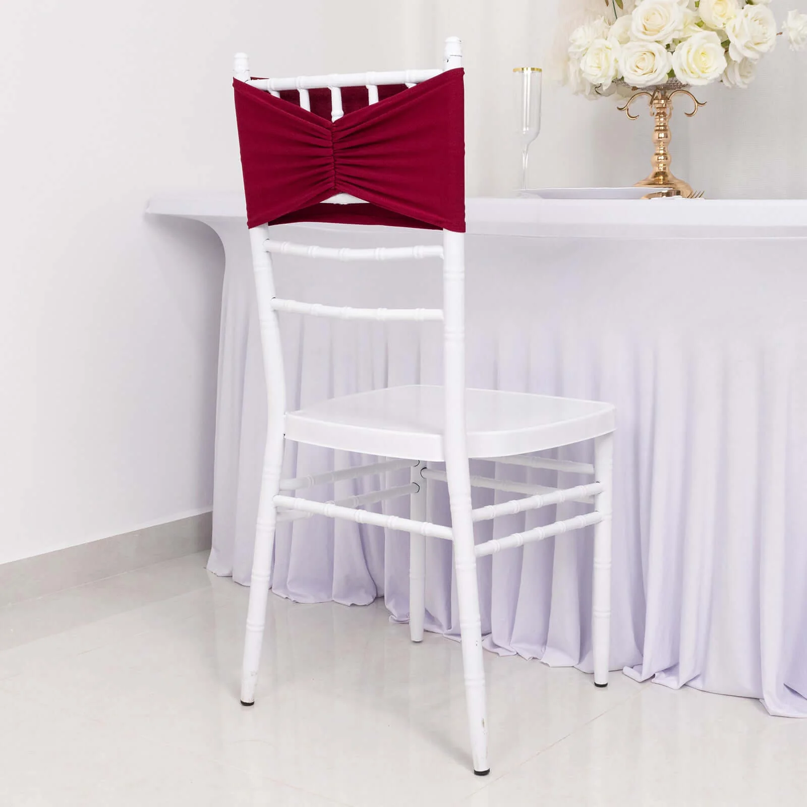 5 Pack Spandex Chair Sashes 8"x13" Burgundy Ruffled Style - Wide Wrinkle-Free Stretch Chair Bands - Image 9