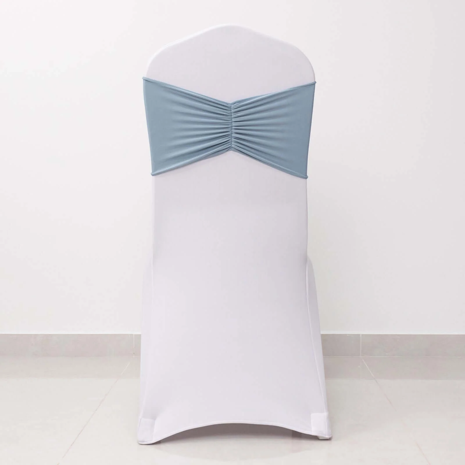 5 Pack Spandex Chair Sashes 8"x13" Dusty Blue Ruffled Style - Wide Wrinkle-Free Stretch Chair Bands - Image 8