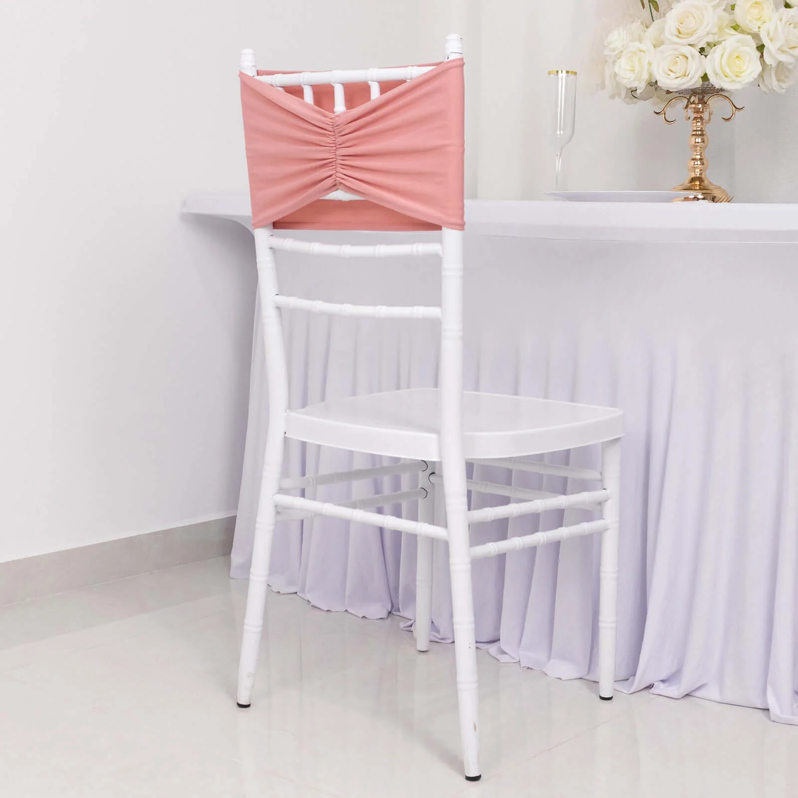 5 Pack Spandex Chair Sashes 8"x13" Dusty Rose Ruffled Style - Wide Wrinkle-Free Stretch Chair Bands - Image 9