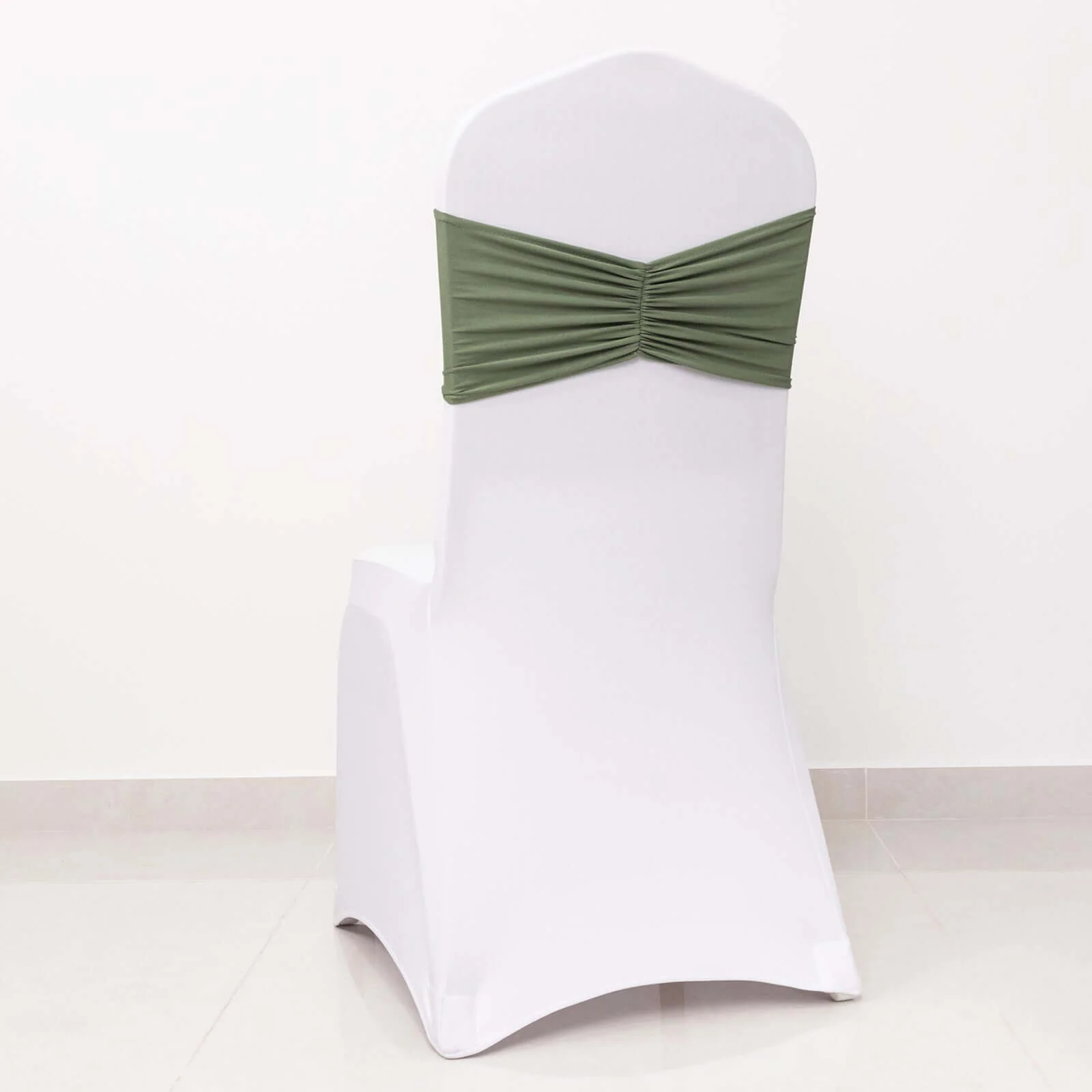 5 Pack Spandex Chair Sashes 8"x13" Dusty Sage Green Ruffled Style - Wide Wrinkle-Free Stretch Chair Bands - Image 6