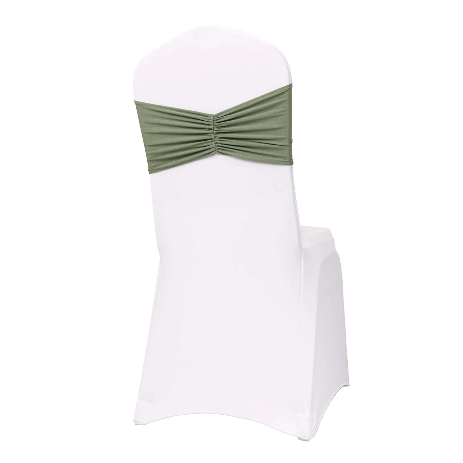 5 Pack Spandex Chair Sashes 8"x13" Dusty Sage Green Ruffled Style - Wide Wrinkle-Free Stretch Chair Bands - Image 7