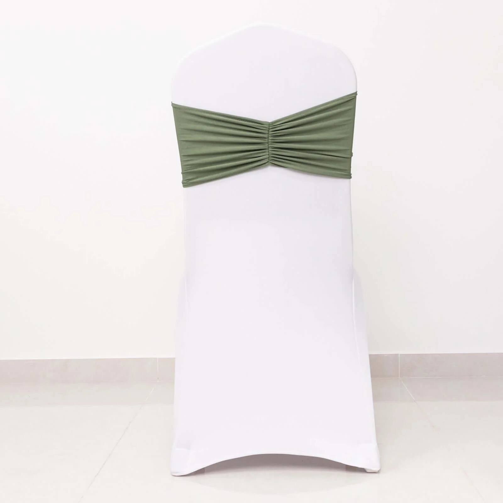 5 Pack Spandex Chair Sashes 8"x13" Dusty Sage Green Ruffled Style - Wide Wrinkle-Free Stretch Chair Bands - Image 8