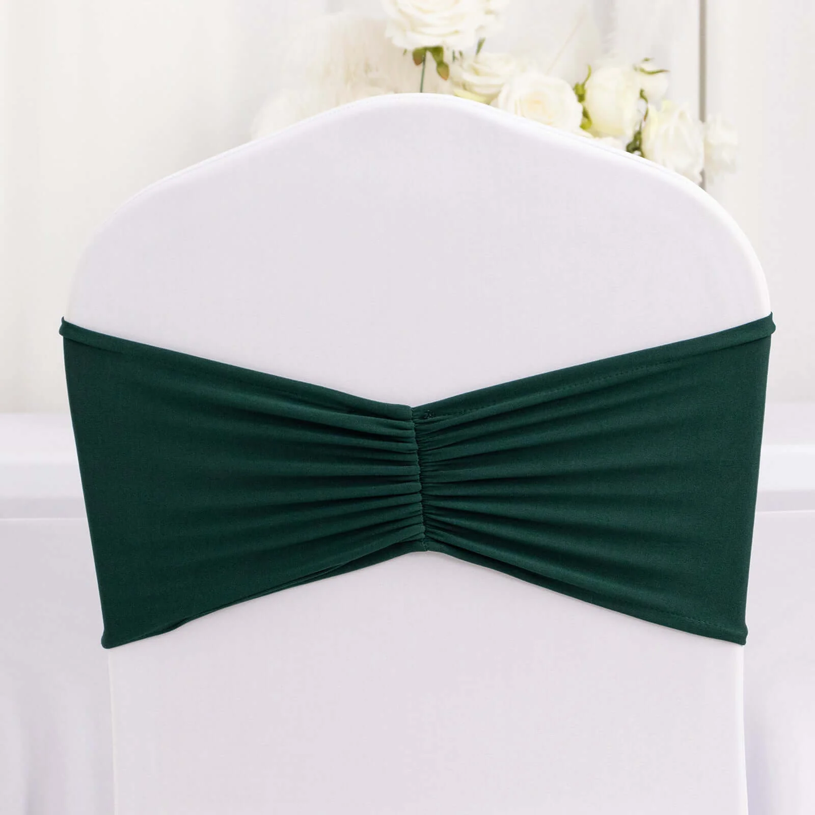 5 Pack Spandex Chair Sashes 8"x13" Hunter Emerald Green Ruffled Style - Wide Wrinkle-Free Stretch Chair Bands