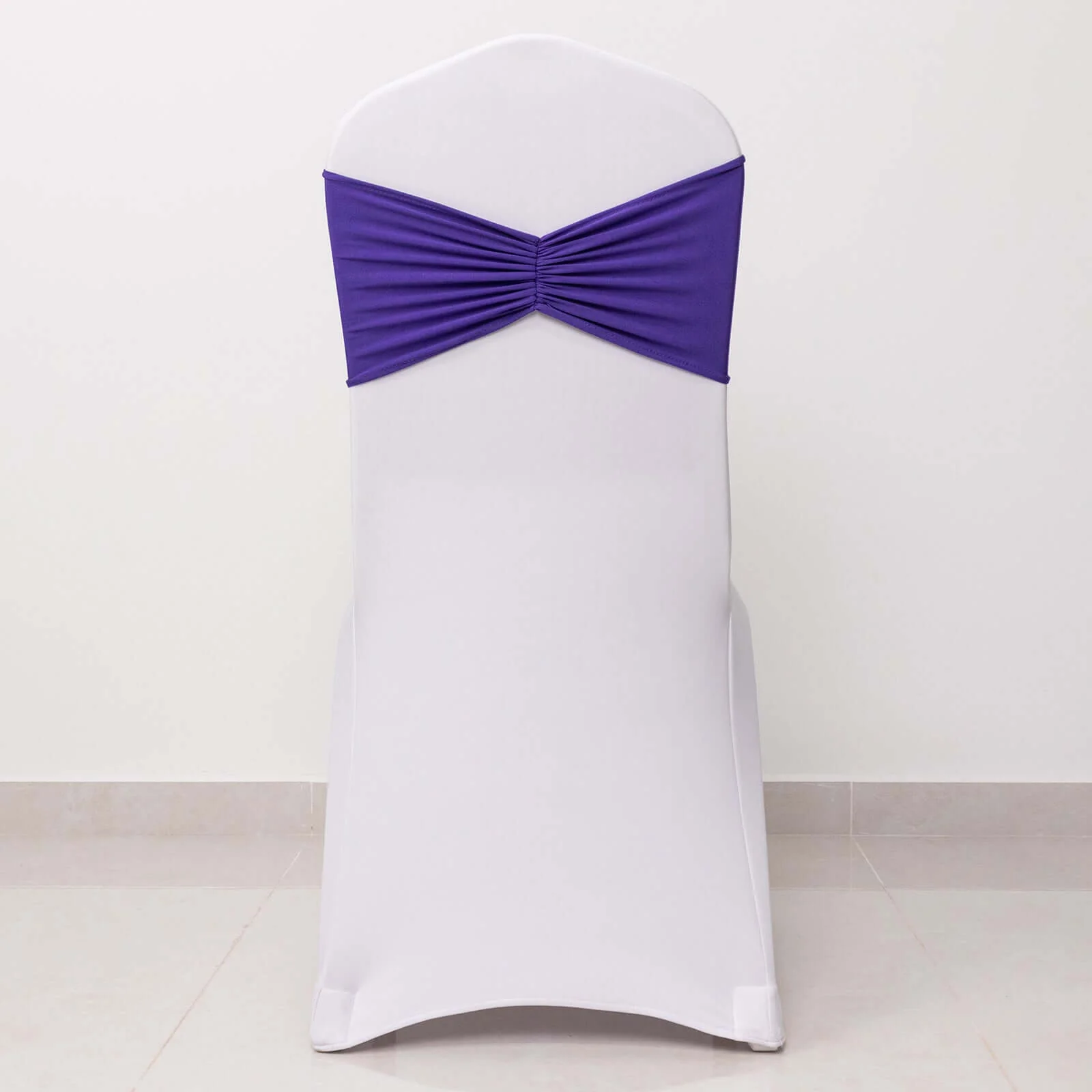 5 Pack Spandex Chair Sashes 8"x13" Purple Ruffled Style - Wide Wrinkle-Free Stretch Chair Bands - Image 8