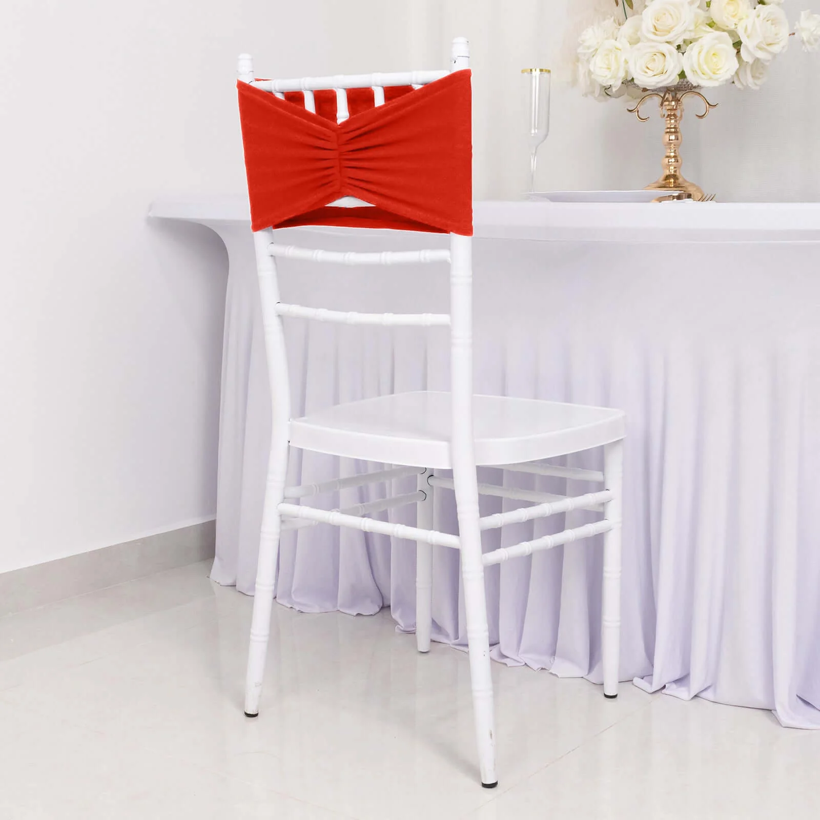 5 Pack Spandex Chair Sashes 8"x13" Red Ruffled Style - Wide Wrinkle-Free Stretch Chair Bands - Image 9
