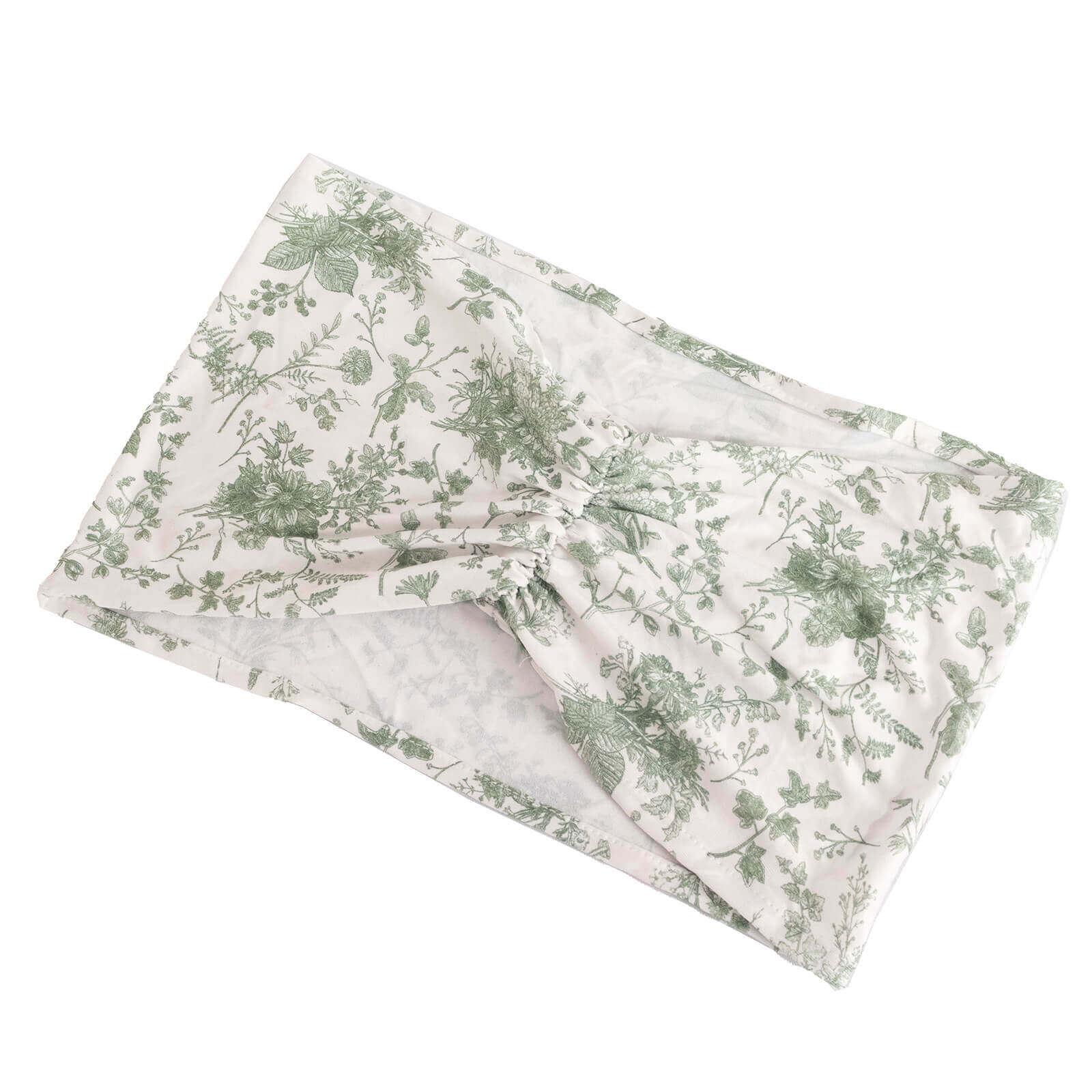 5 Pack Spandex Chair Sashes 8"x13" White/Dusty Sage Green French Toile Floral Pattern - Wide Durable Ruffled Stretch Chair Bands - Image 9