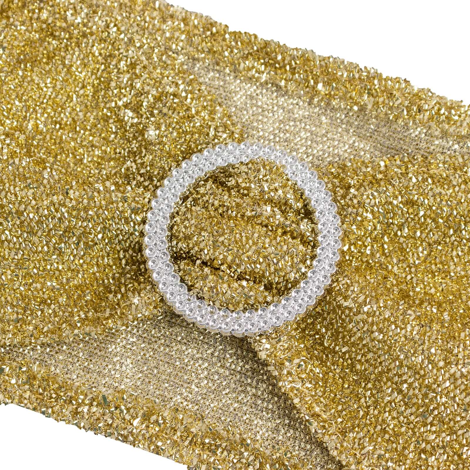 5 Pack Spandex Chair Sashes Champagne Shimmer Tinsel 5"x12" with Silver Rhinestone Buckles - Stylish Design - Image 8