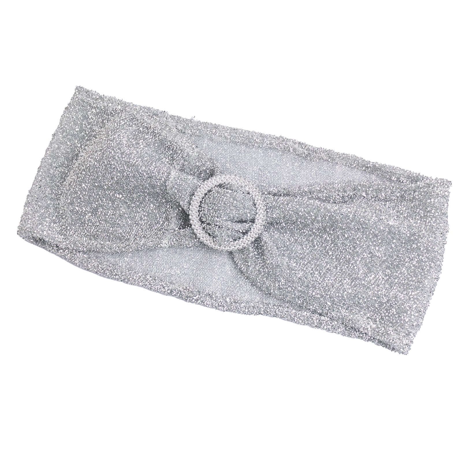 5 Pack Spandex Chair Sashes Silver Shimmer Tinsel 5"x12" with Silver Rhinestone Buckles - Stylish Design - Image 7