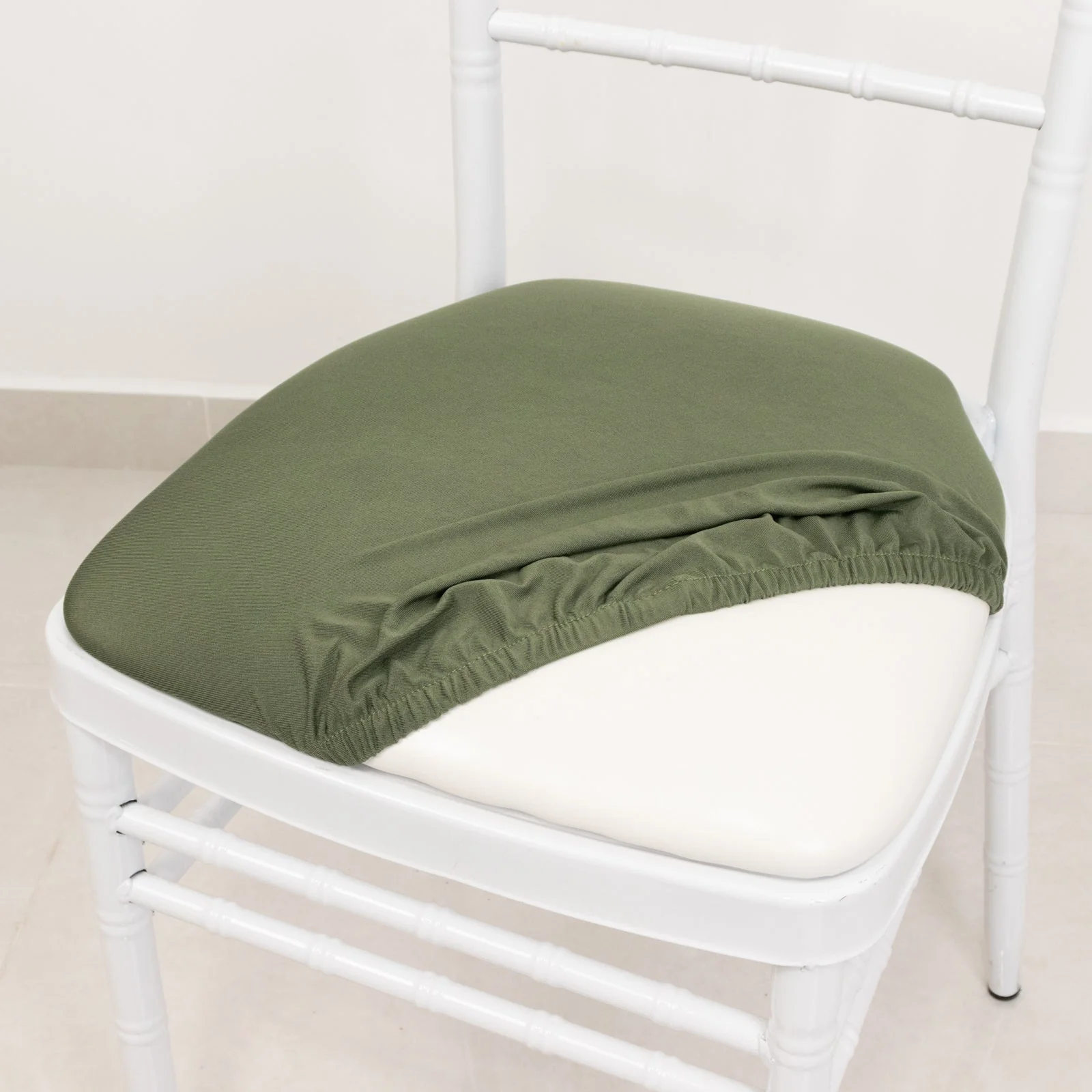 5 Pack Spandex Chiavari Chair Cushion Covers Dusty Sage Green - Washable Stretch Fitted Seat Pad Slipcovers for Dining Chairs - Image 2