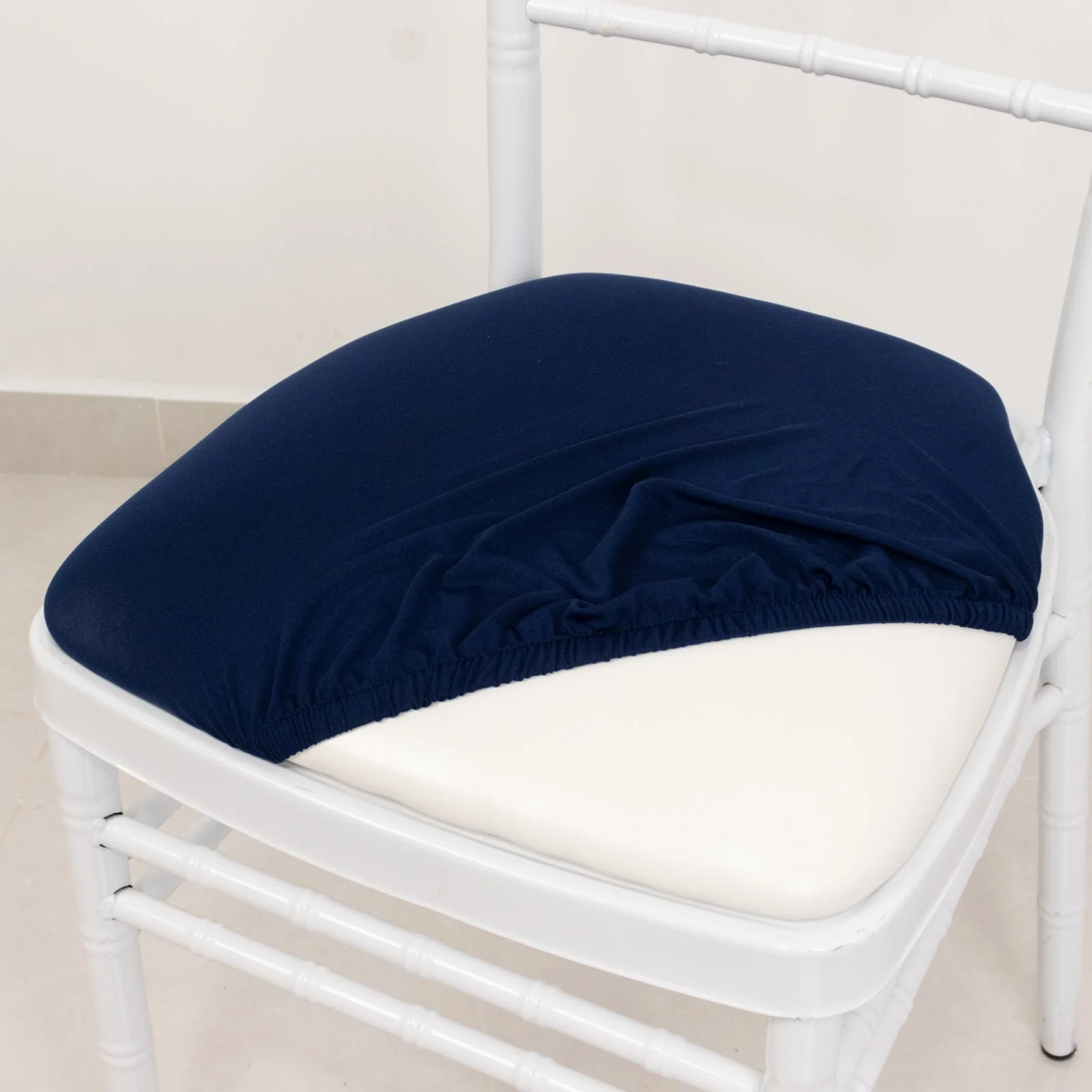 5 Pack Spandex Chiavari Chair Cushion Covers Navy Blue - Washable Stretch Fitted Seat Pad Slipcovers for Dining Chairs - Image 2
