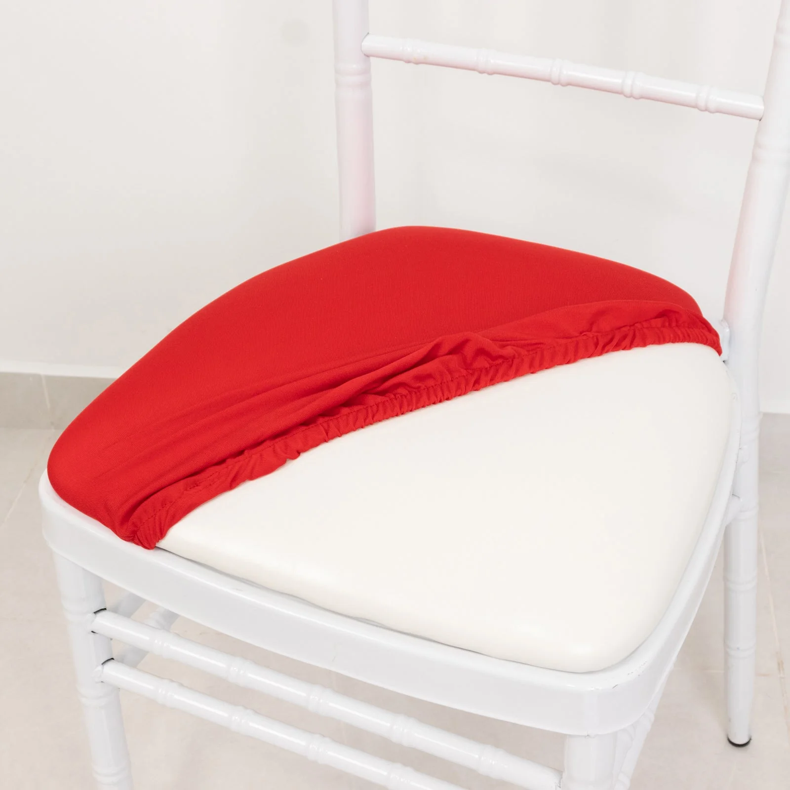 5 Pack Spandex Chiavari Chair Cushion Covers Red - Washable Stretch Fitted Seat Pad Slipcovers for Dining Chairs - Image 2