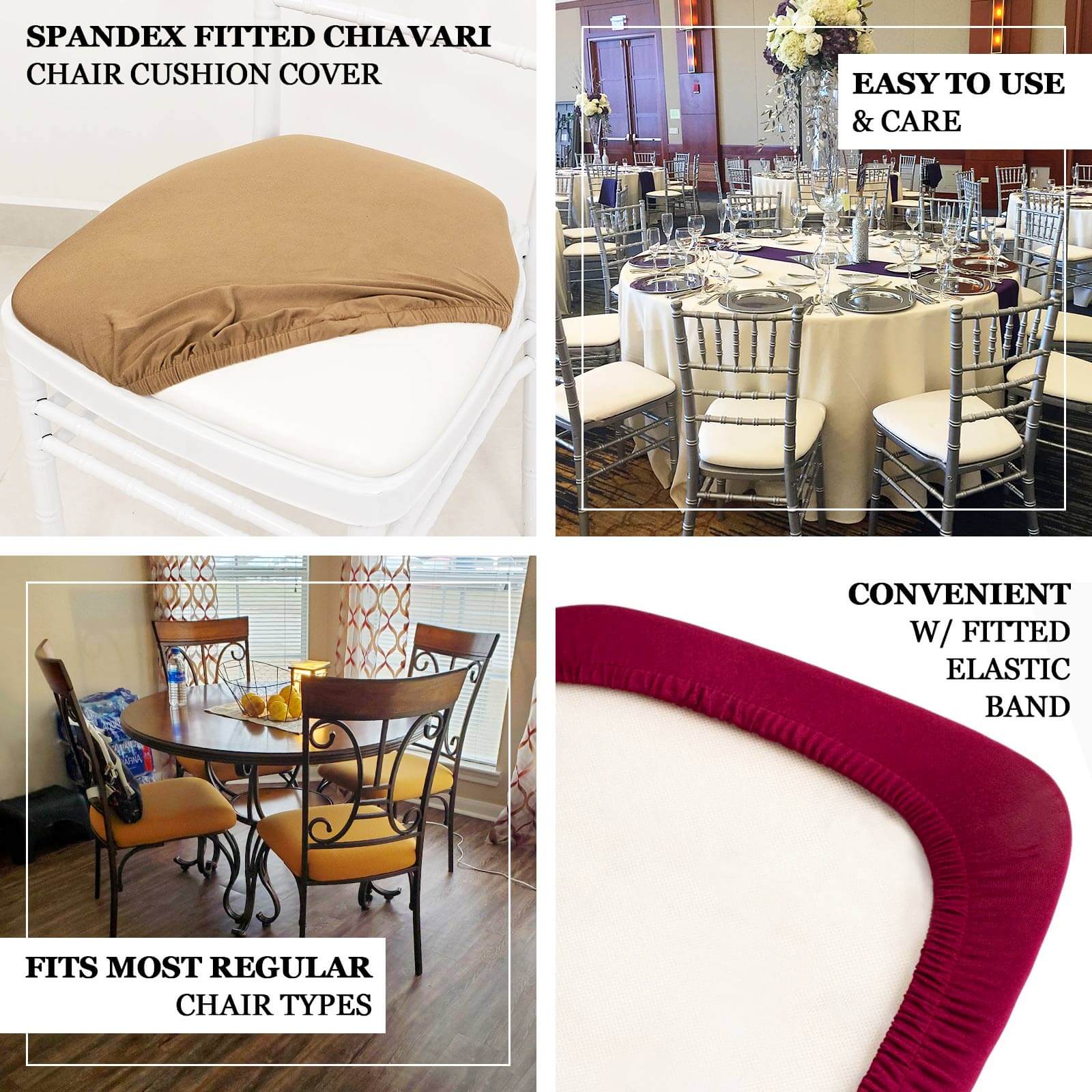5 Pack Spandex Chiavari Chair Cushion Covers White - Washable Stretch Fitted Seat Pad Slipcovers for Dining Chairs - Image 4