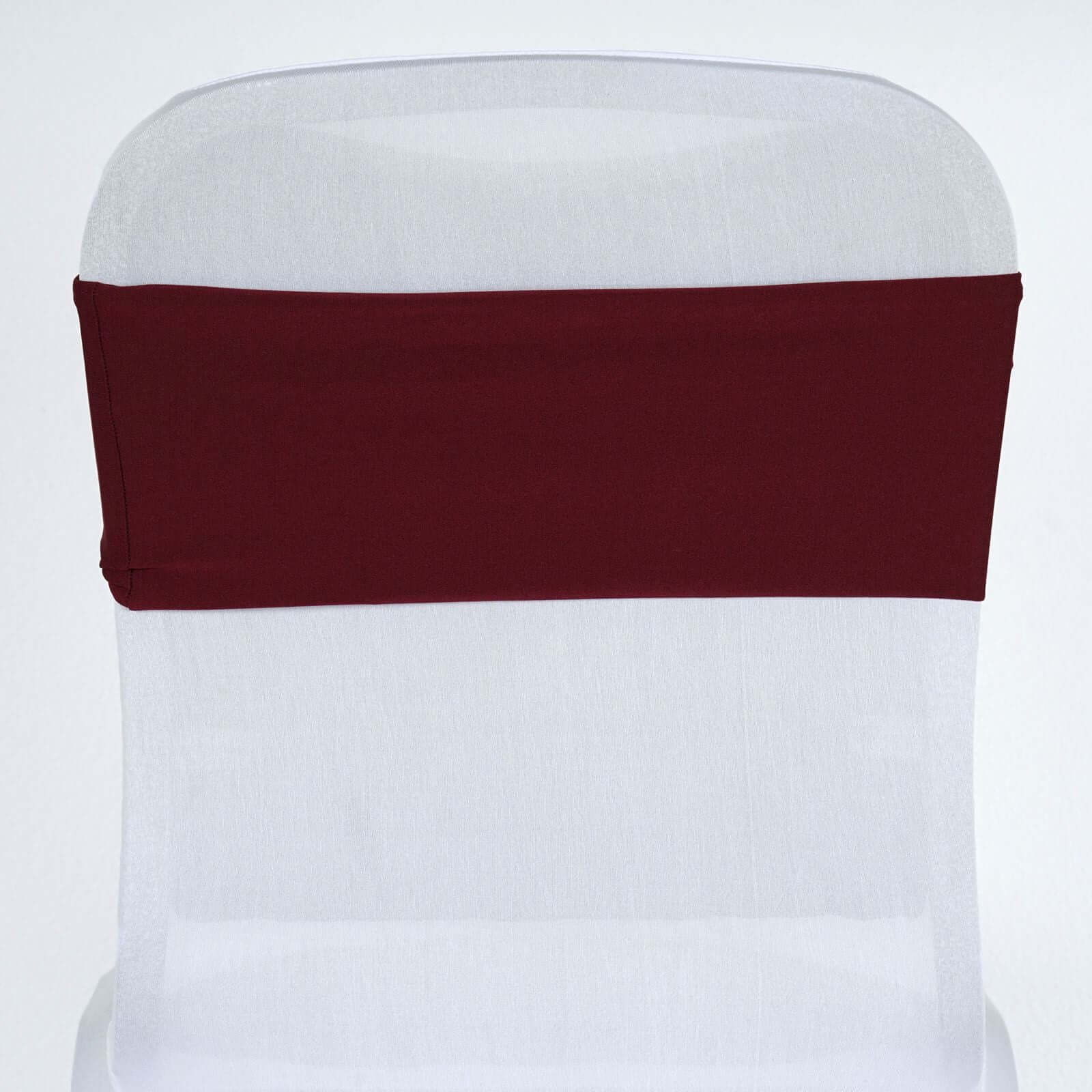 5 Pack Stretch Spandex Chair Sashes 5"x12" Burgundy - Two Ply Heavy Duty Fitted Chair Bands - Image 2