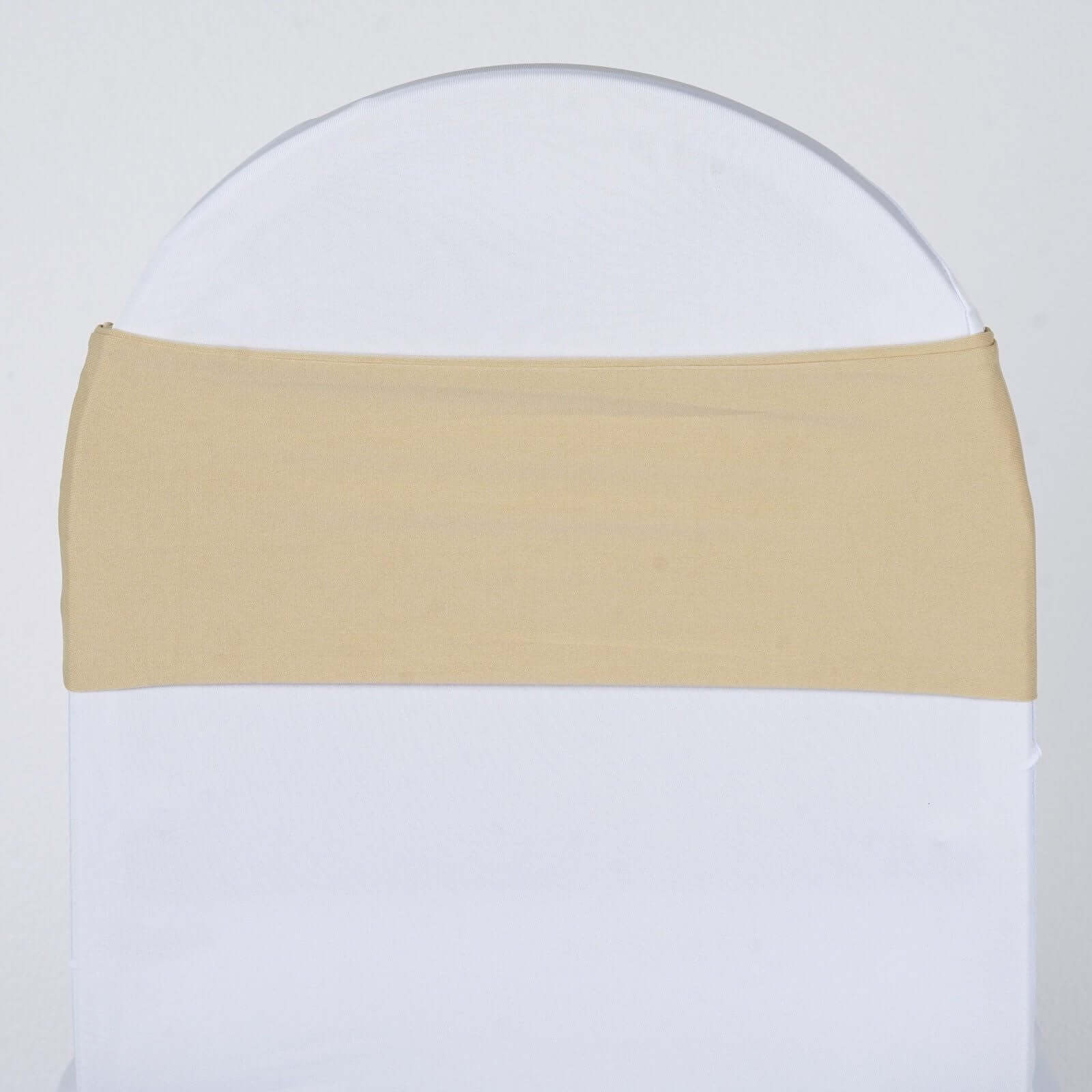 5 Pack Stretch Spandex Chair Sashes 5"x12" Champagne - Two Ply Heavy Duty Fitted Chair Bands - Image 2