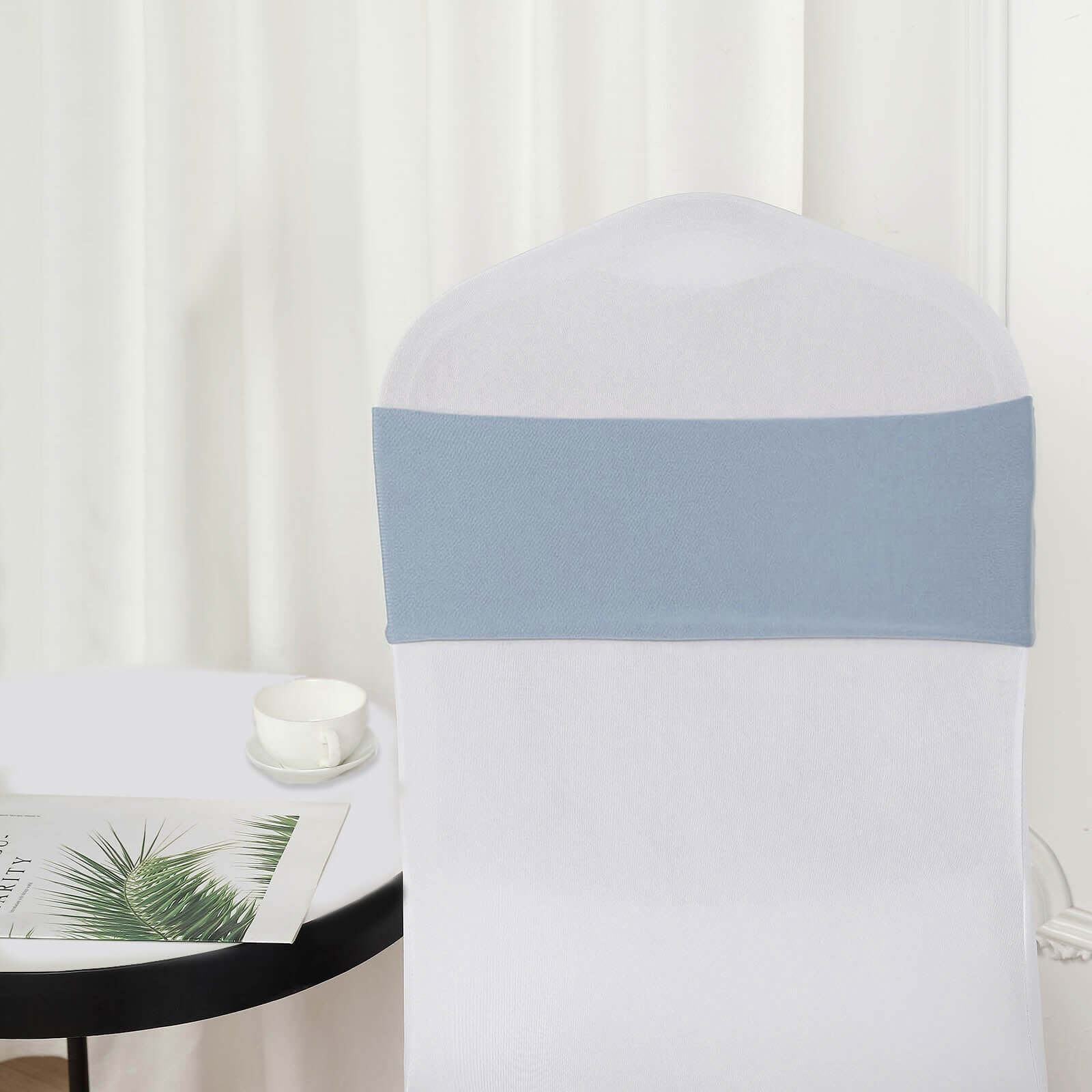 5 Pack Stretch Spandex Chair Sashes 5"x12" Dusty Blue - Two Ply Heavy Duty Fitted Chair Bands - Image 10