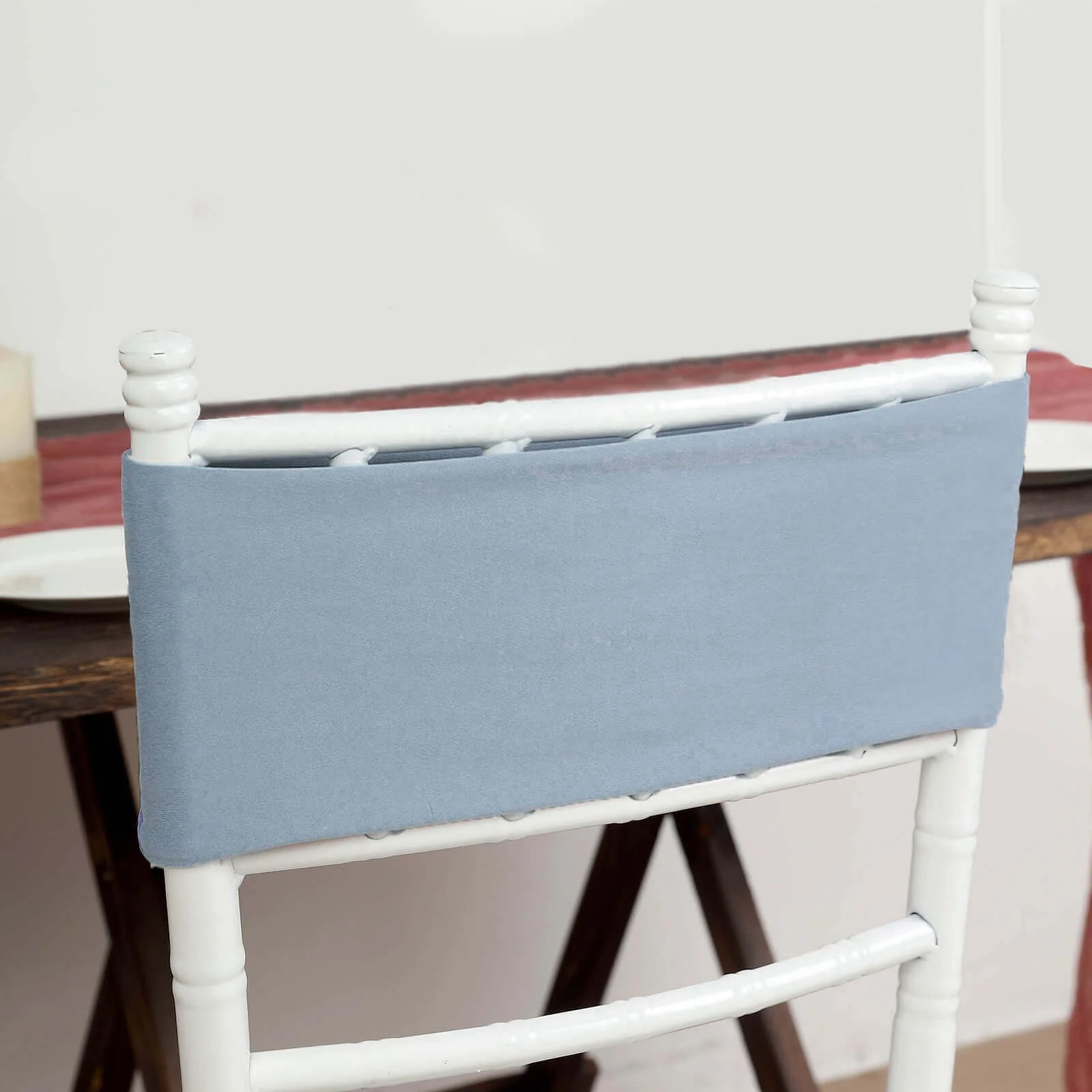 5 Pack Stretch Spandex Chair Sashes 5"x12" Dusty Blue - Two Ply Heavy Duty Fitted Chair Bands - Image 8