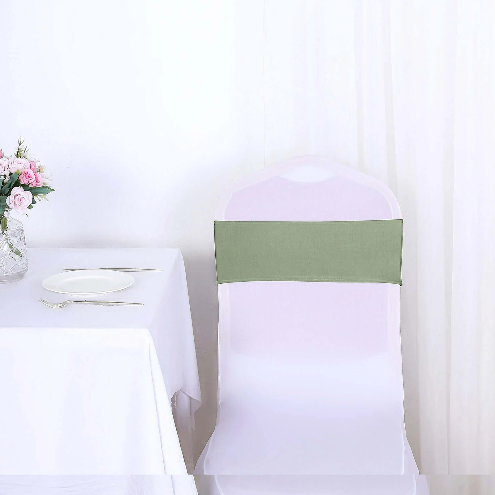 5 Pack Stretch Spandex Chair Sashes 5"x12" Dusty Sage Green - Two Ply Heavy Duty Fitted Chair Bands - Image 10
