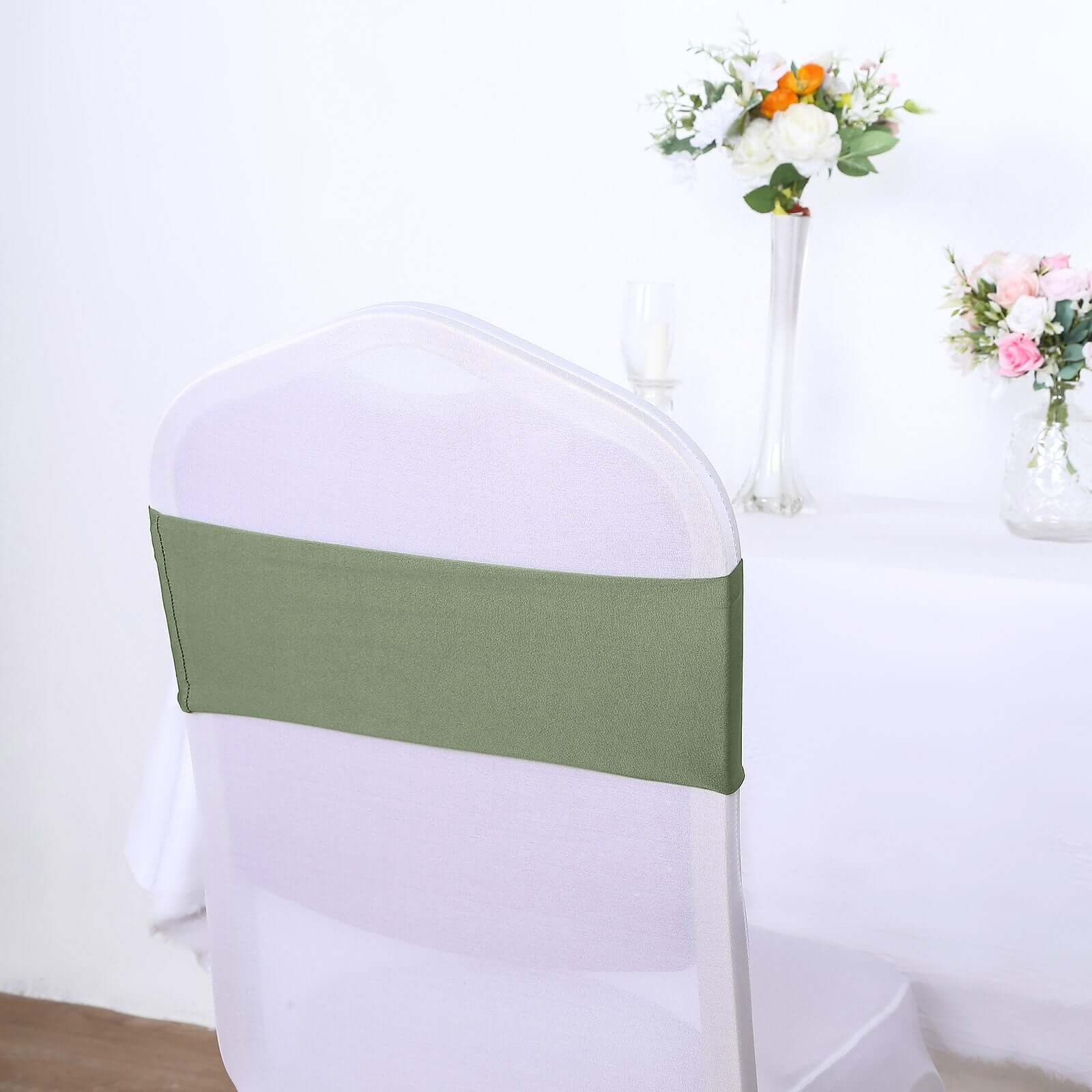 5 Pack Stretch Spandex Chair Sashes 5"x12" Dusty Sage Green - Two Ply Heavy Duty Fitted Chair Bands - Image 6