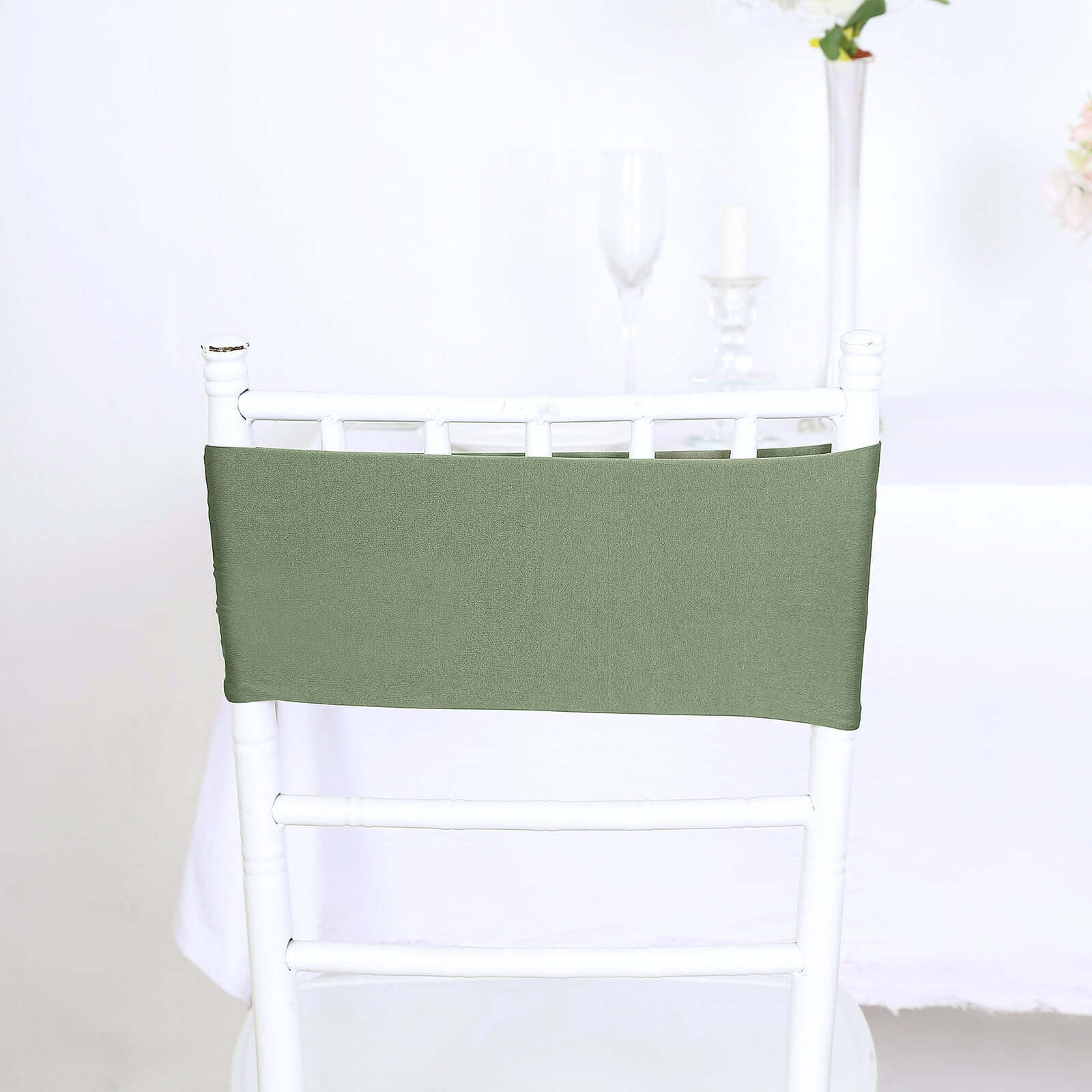 5 Pack Stretch Spandex Chair Sashes 5"x12" Dusty Sage Green - Two Ply Heavy Duty Fitted Chair Bands - Image 8