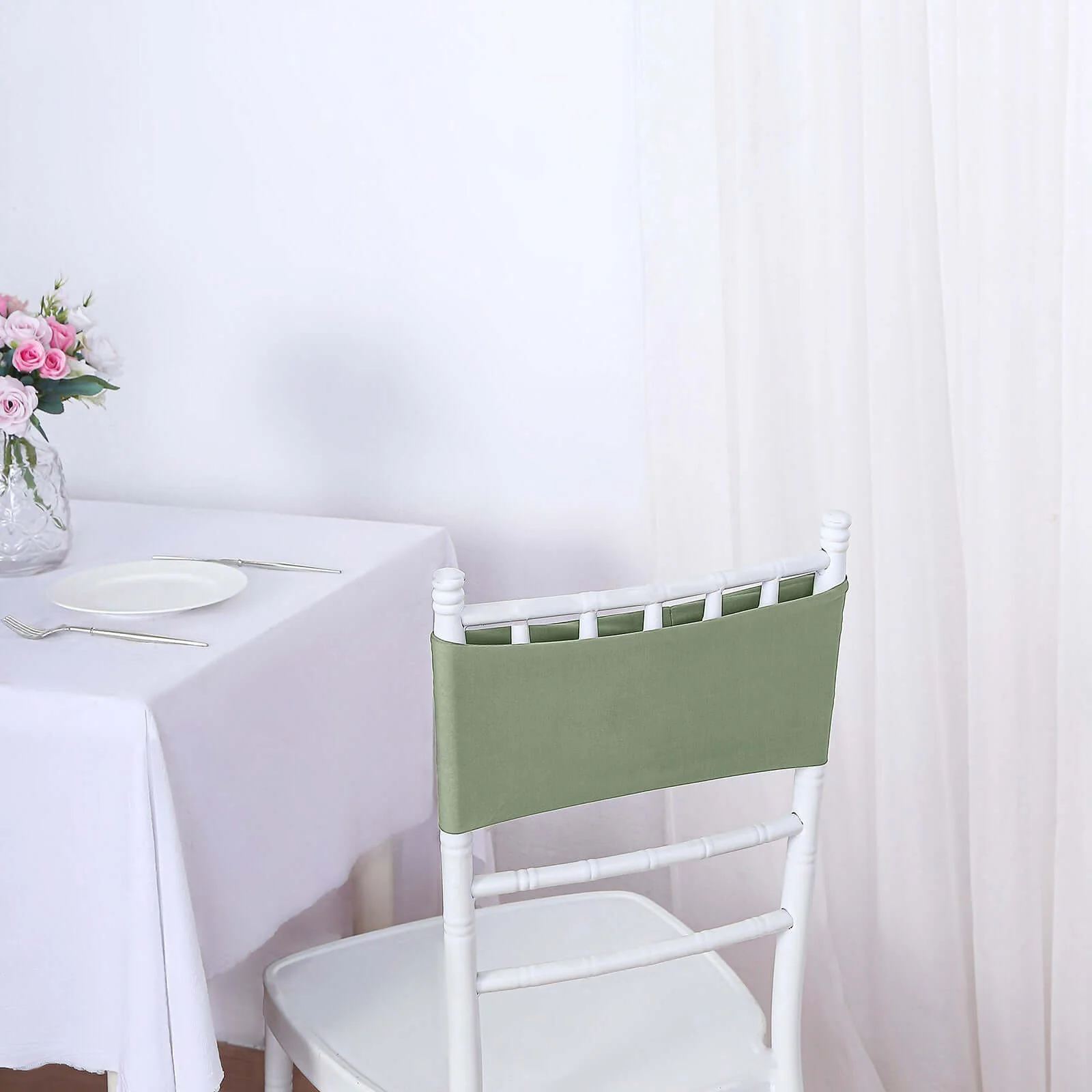 5 Pack Stretch Spandex Chair Sashes 5"x12" Dusty Sage Green - Two Ply Heavy Duty Fitted Chair Bands - Image 9