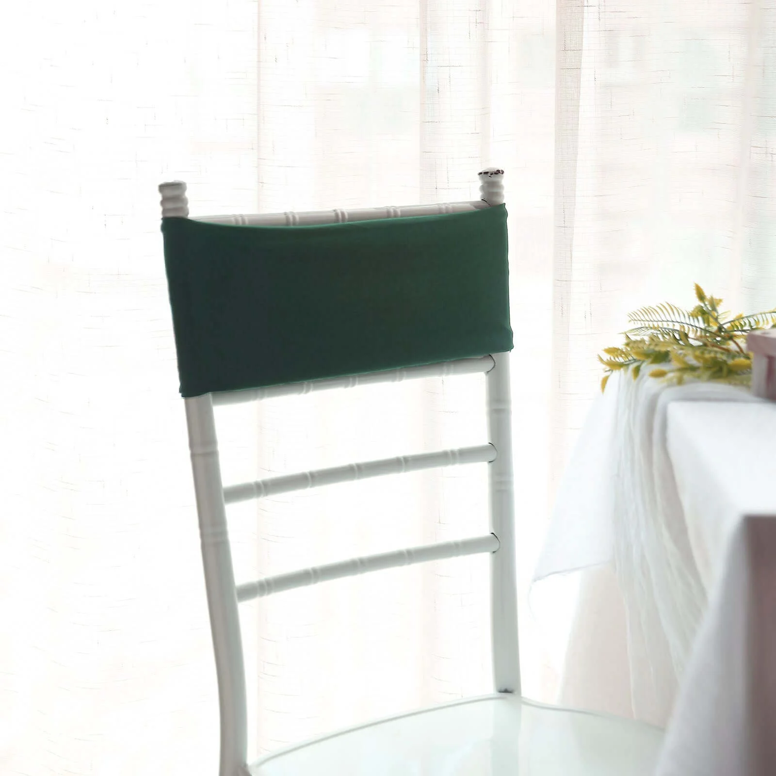 5 Pack Stretch Spandex Chair Sashes 5"x12" Hunter Emerald Green - Two Ply Heavy Duty Fitted Chair Bands - Image 2
