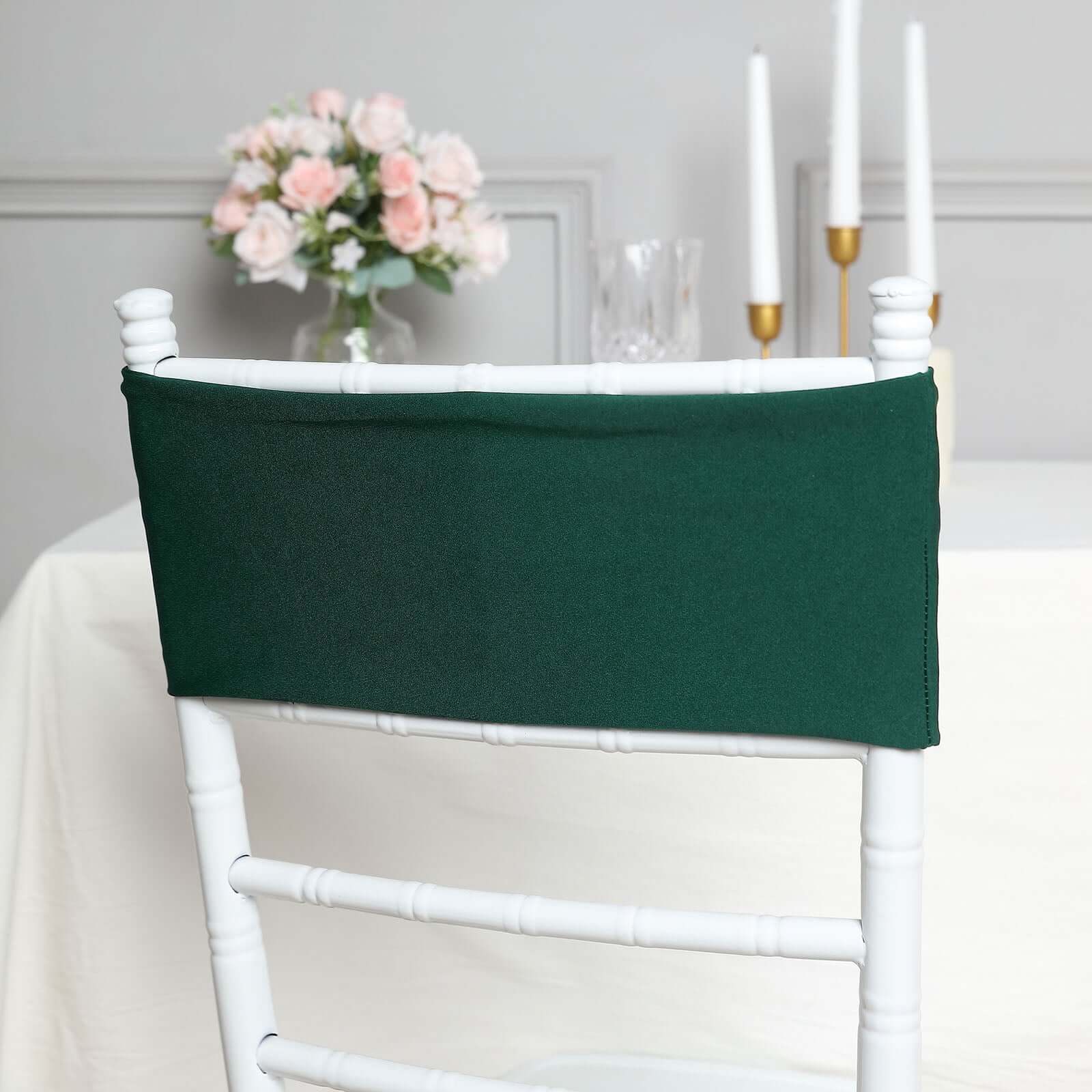 5 Pack Stretch Spandex Chair Sashes 5"x12" Hunter Emerald Green - Two Ply Heavy Duty Fitted Chair Bands - Image 6
