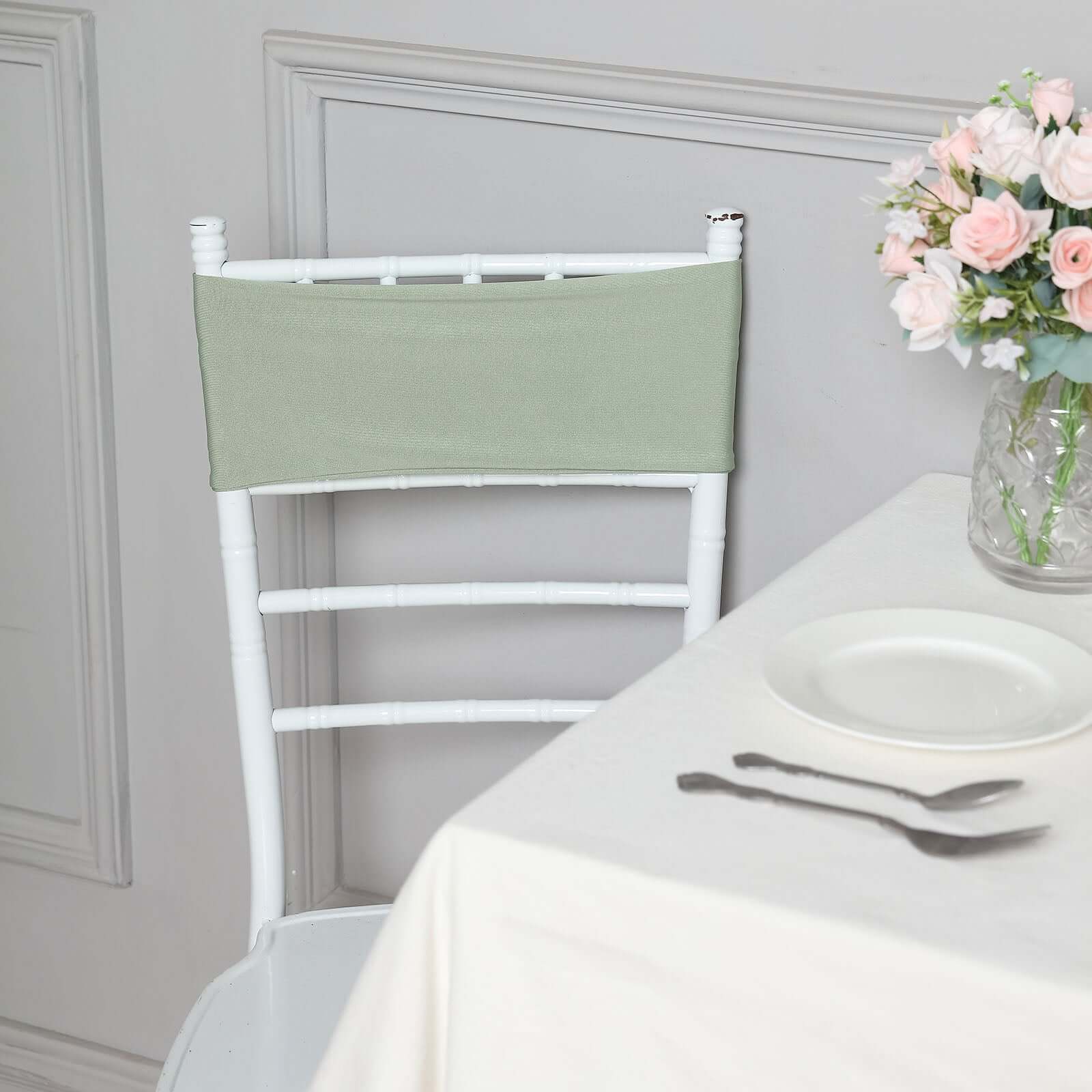 5 Pack Stretch Spandex Chair Sashes 5"x12" Sage Green - Two Ply Heavy Duty Fitted Chair Bands