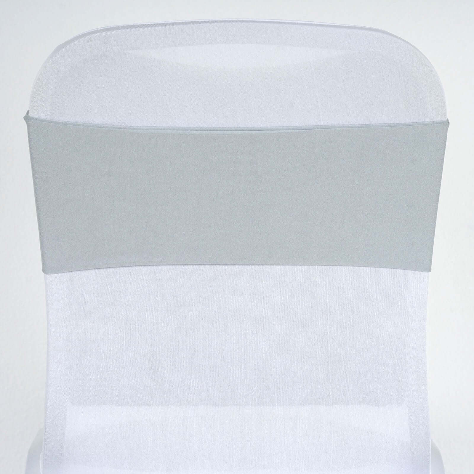 5 Pack Stretch Spandex Chair Sashes 5"x12" Silver - Two Ply Heavy Duty Fitted Chair Bands - Image 2