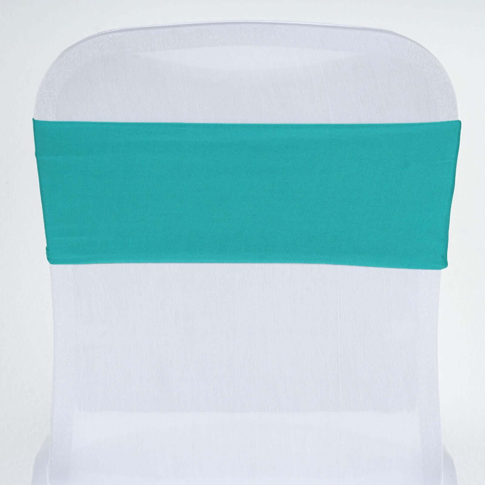 5 Pack Stretch Spandex Chair Sashes 5"x12" Turquoise - Two Ply Heavy Duty Fitted Chair Bands - Image 2