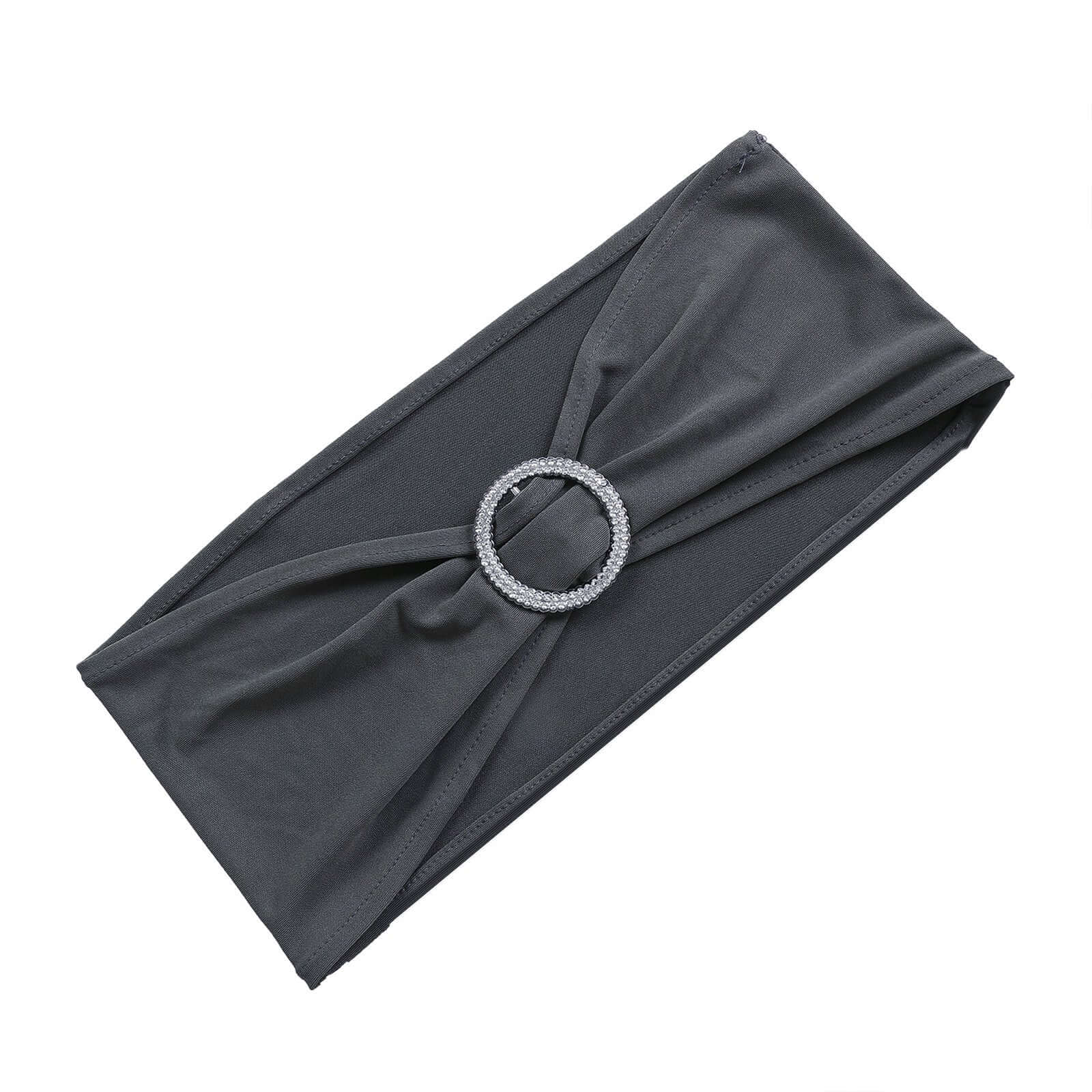 5 Pack Stretch Spandex Chair Sashes 5"x14" Charcoal Gray with Silver Diamond Ring Slide Buckle - Durable Fitted Chair Bands - Image 7