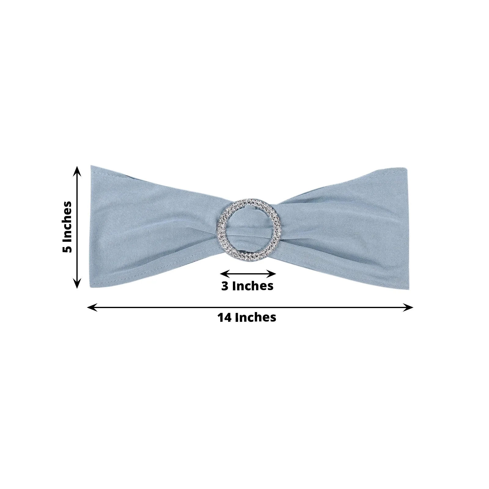 5 Pack Stretch Spandex Chair Sashes 5"x14" Dusty Blue with Silver Diamond Ring Slide Buckle - Durable Fitted Chair Bands - Image 3