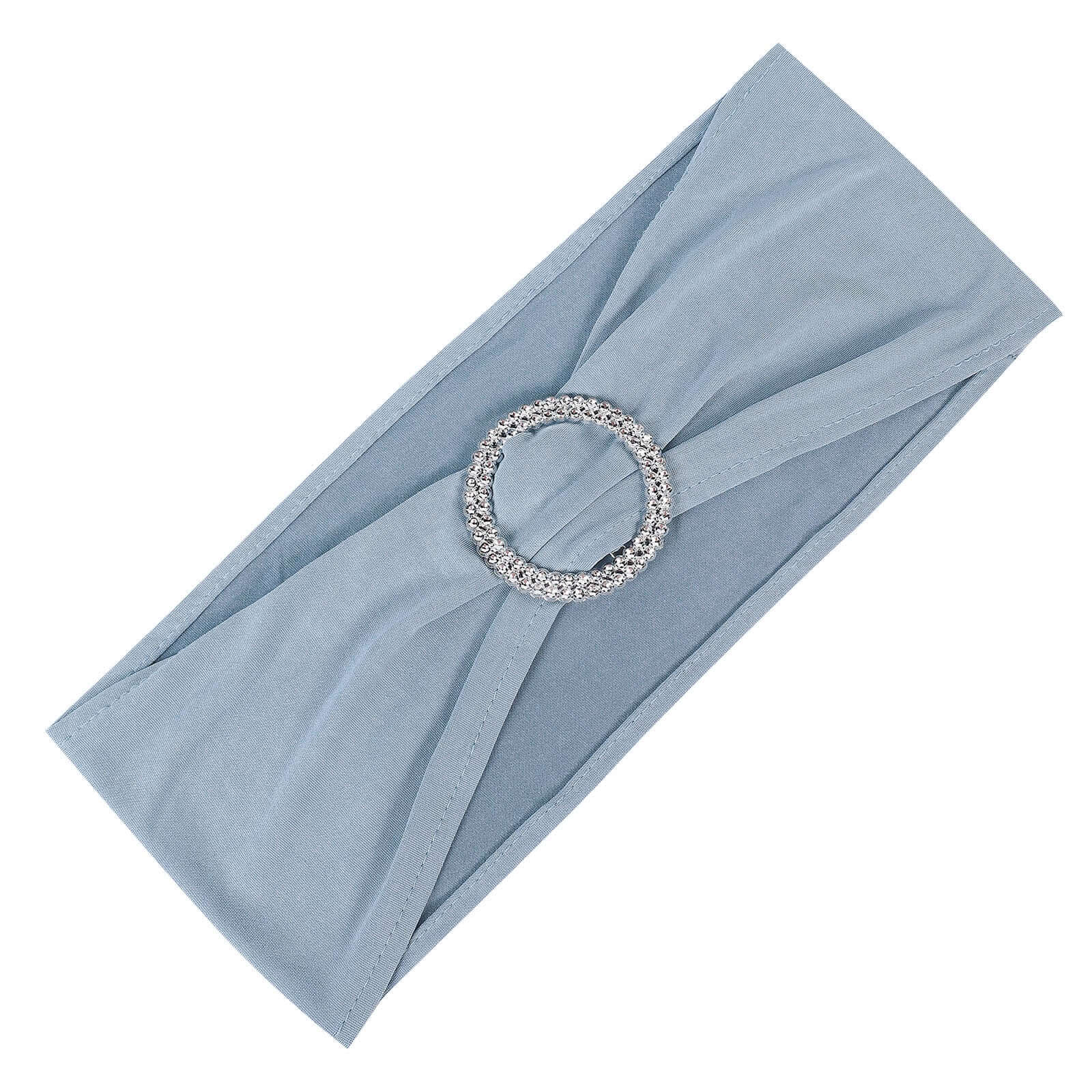 5 Pack Stretch Spandex Chair Sashes 5"x14" Dusty Blue with Silver Diamond Ring Slide Buckle - Durable Fitted Chair Bands - Image 7