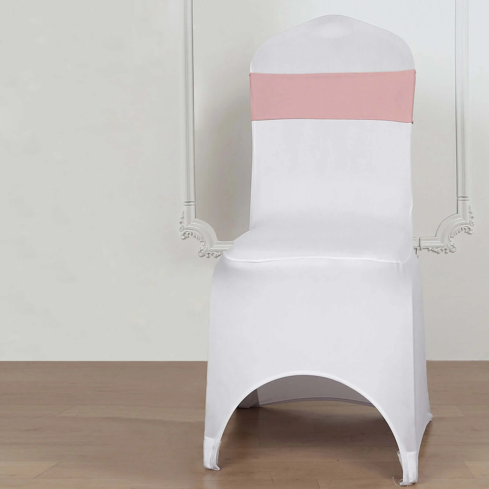 5 Pack Stretch Spandex Chair Sashes 5"x14" Dusty Rose with Silver Diamond Ring Slide Buckle - Durable Fitted Chair Bands - Image 15