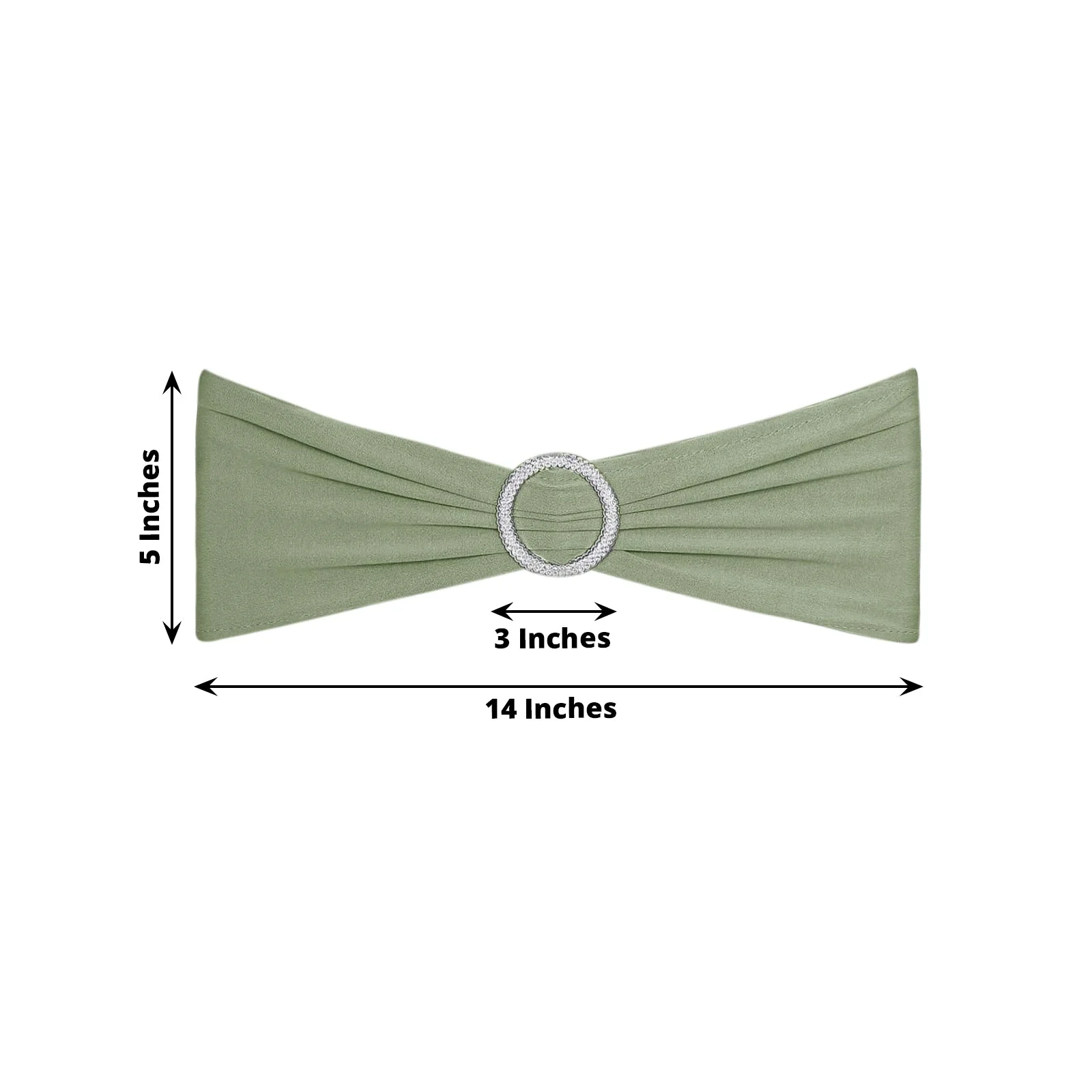 5 Pack Stretch Spandex Chair Sashes 5"x14" Dusty Sage Green with Silver Diamond Ring Slide Buckle - Durable Fitted Chair Bands - Image 3