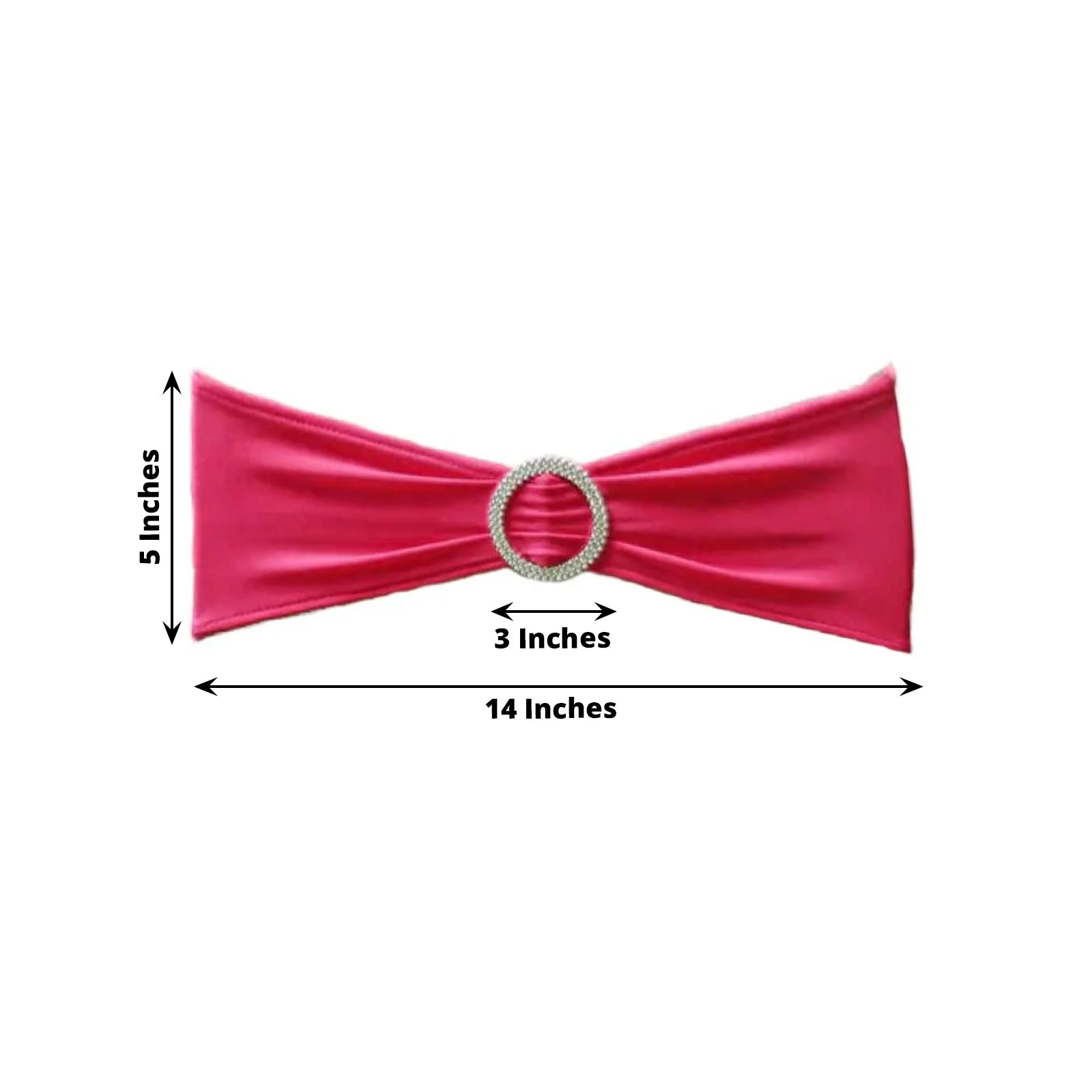 5 Pack Stretch Spandex Chair Sashes 5"x14" Fuchsia with Silver Diamond Ring Slide Buckle - Durable Fitted Chair Bands - Image 3