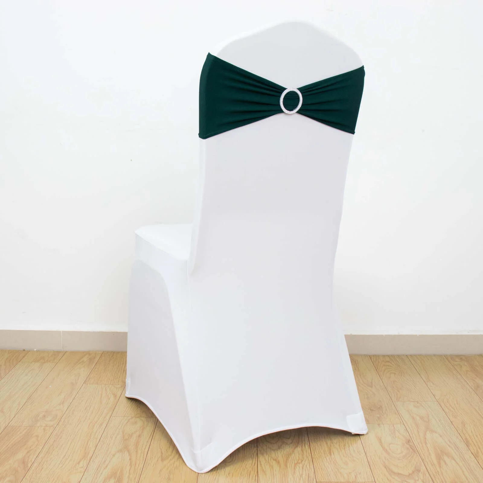 5 Pack Stretch Spandex Chair Sashes 5"x14" Hunter Emerald Green with Silver Diamond Ring Slide Buckle - Durable Fitted Chair Bands - Image 11