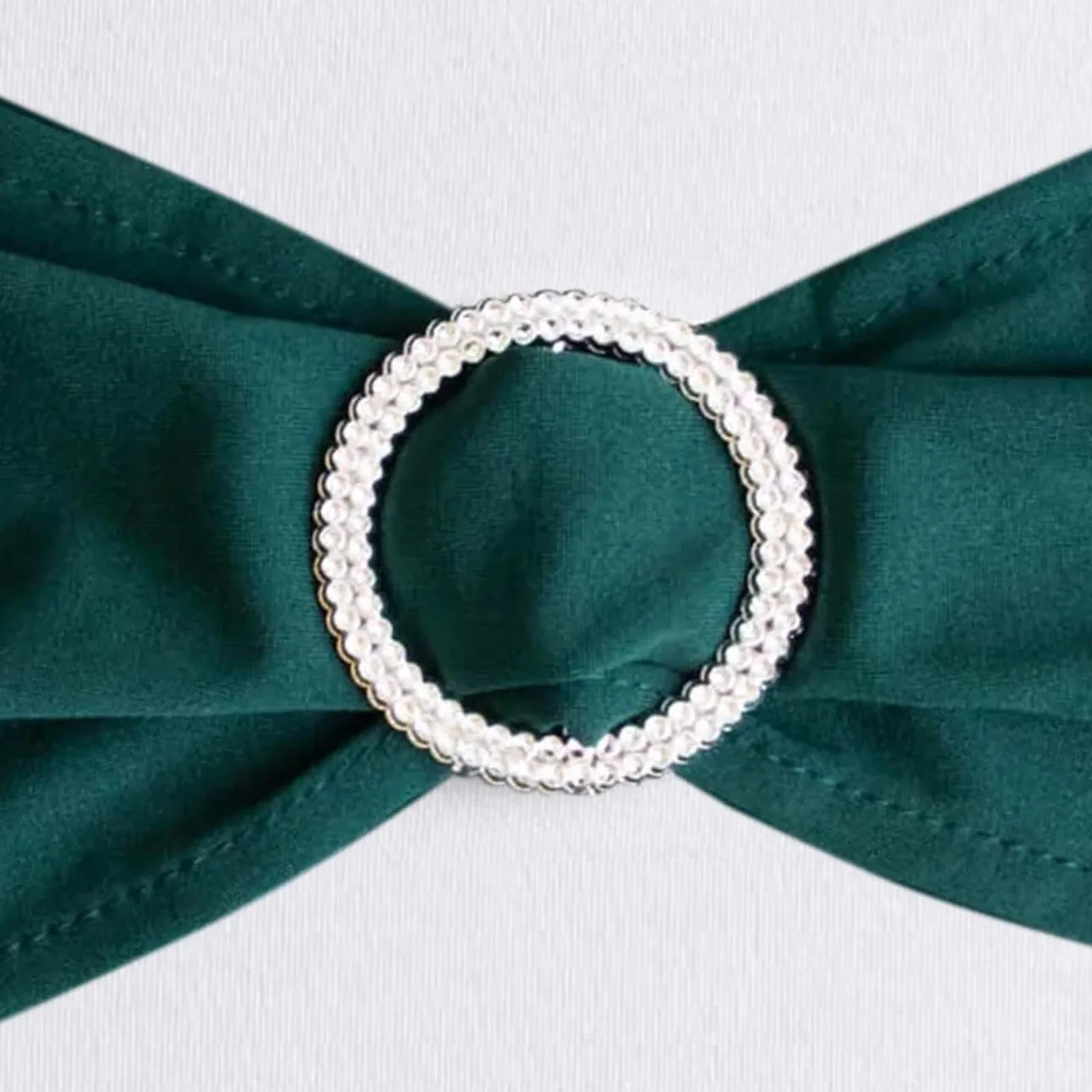 5 Pack Stretch Spandex Chair Sashes 5"x14" Hunter Emerald Green with Silver Diamond Ring Slide Buckle - Durable Fitted Chair Bands - Image 14