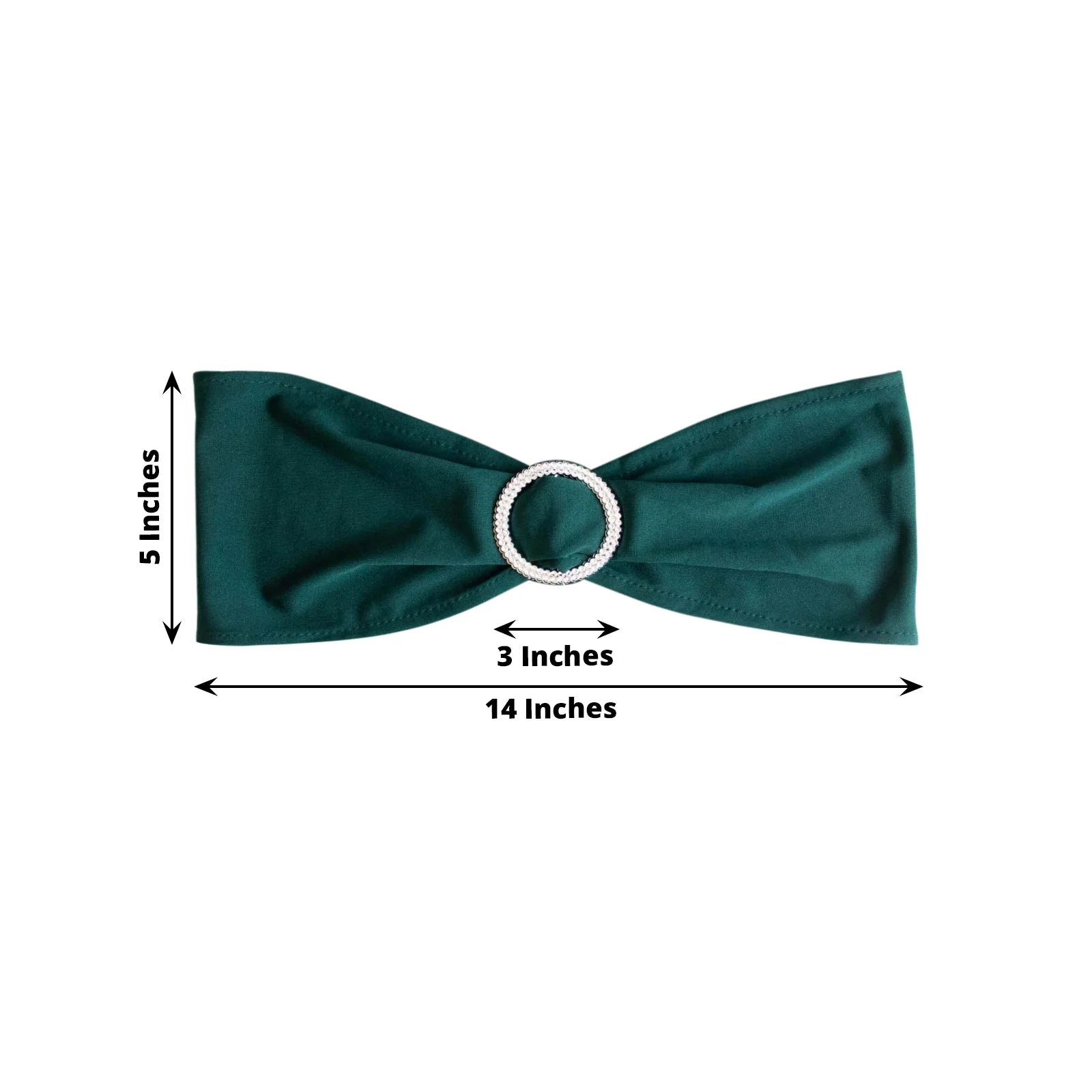 5 Pack Stretch Spandex Chair Sashes 5"x14" Hunter Emerald Green with Silver Diamond Ring Slide Buckle - Durable Fitted Chair Bands - Image 3