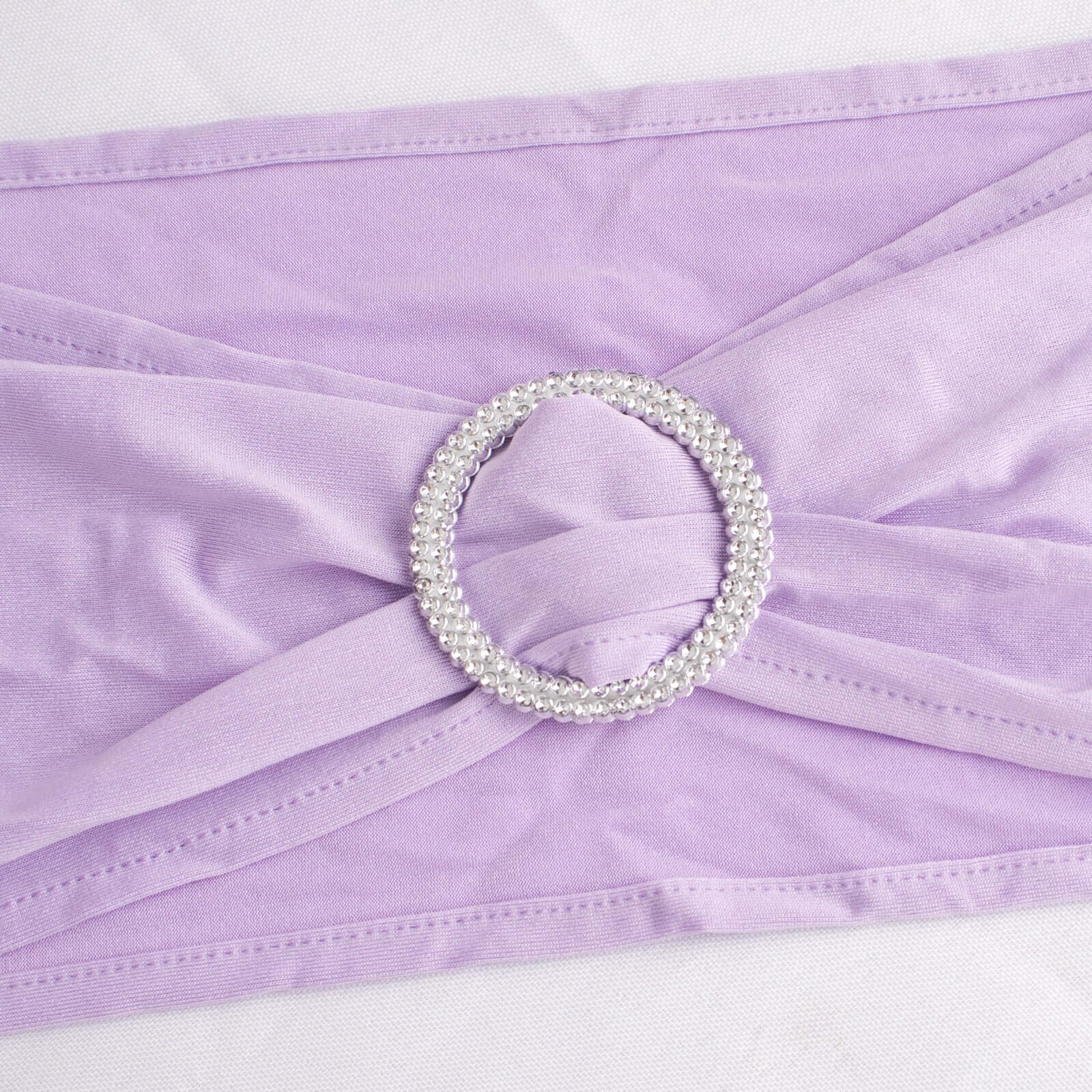 5 Pack Stretch Spandex Chair Sashes 5"x14" Lavender Lilac with Silver Diamond Ring Slide Buckle - Durable Fitted Chair Bands - Image 15
