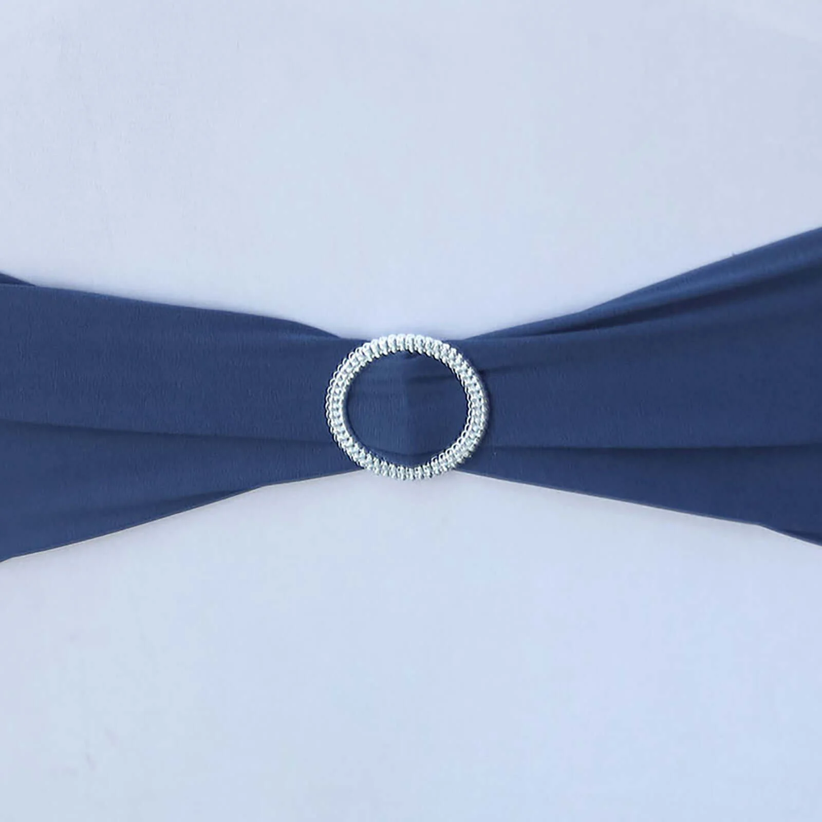 5 Pack Stretch Spandex Chair Sashes 5"x14" Navy Blue with Silver Diamond Ring Slide Buckle - Durable Fitted Chair Bands - Image 11