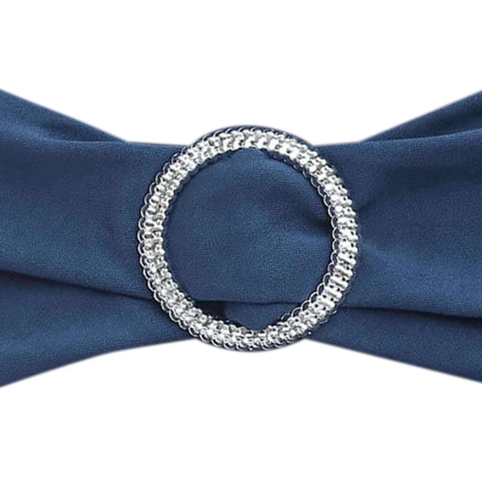 5 Pack Stretch Spandex Chair Sashes 5"x14" Navy Blue with Silver Diamond Ring Slide Buckle - Durable Fitted Chair Bands - Image 13