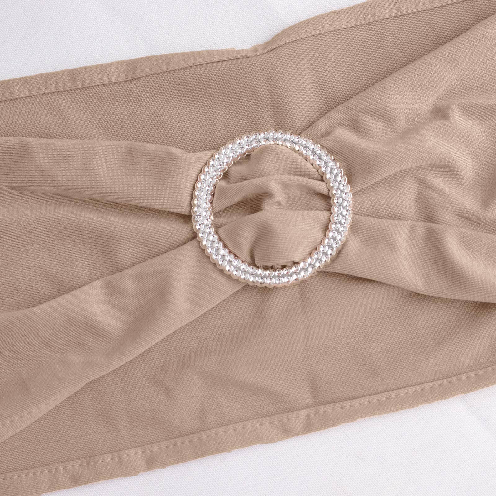 5 Pack Stretch Spandex Chair Sashes 5"x14" Nude with Silver Diamond Ring Slide Buckle - Durable Fitted Chair Bands - Image 14