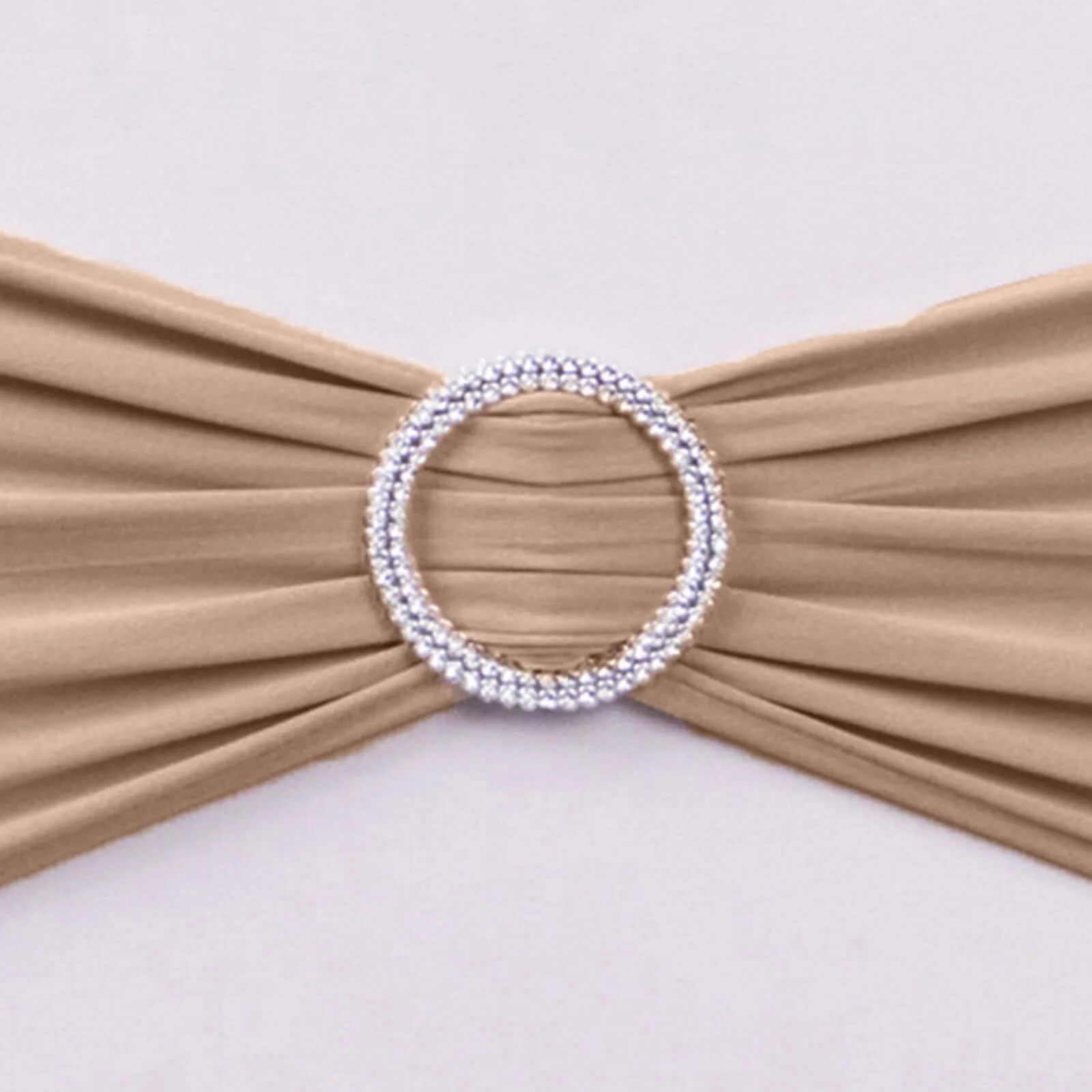 5 Pack Stretch Spandex Chair Sashes 5"x14" Nude with Silver Diamond Ring Slide Buckle - Durable Fitted Chair Bands - Image 15