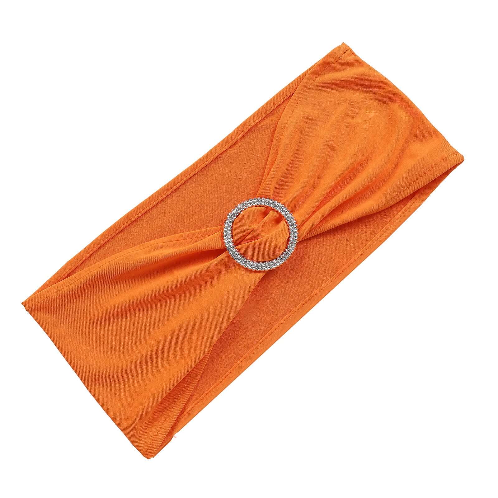 5 Pack Stretch Spandex Chair Sashes 5"x14" Orange with Silver Diamond Ring Slide Buckle - Durable Fitted Chair Bands - Image 7